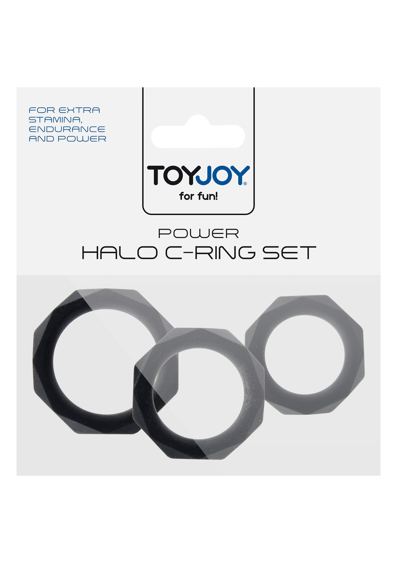 Set d'anneaux péniens ToyJoy Halo Power pour plus d'endurance et de puissance. Améliorez vos performances et votre plaisir.; ToyJoy Halo Power C-ring set voor extra uithoudingsvermogen en kracht. Verbeter je prestaties en genot.; ToyJoy Halo Power C-ring set for extra stamina and power. Enhance your performance and pleasure.