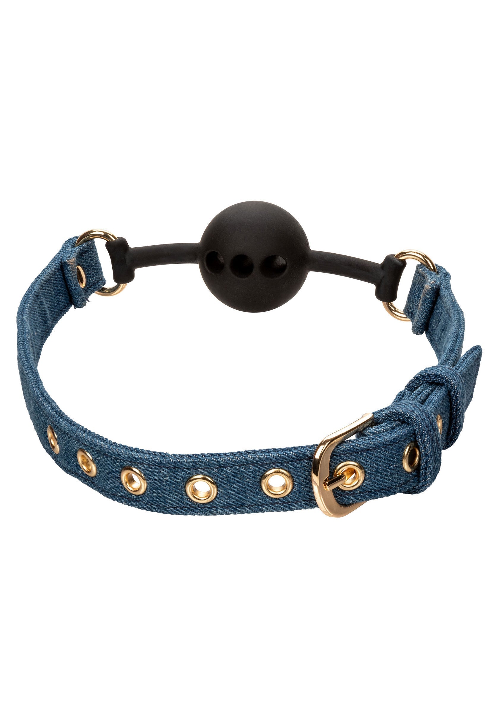 Bâillon à boule denim pour jeux coquins. Accessoire BDSM original et ajustable.; Denim knevel met bal voor ondeugende spelletjes. Origineel en verstelbaar BDSM accessoire.; Denim ball gag for kinky games. Original and adjustable BDSM accessory.
