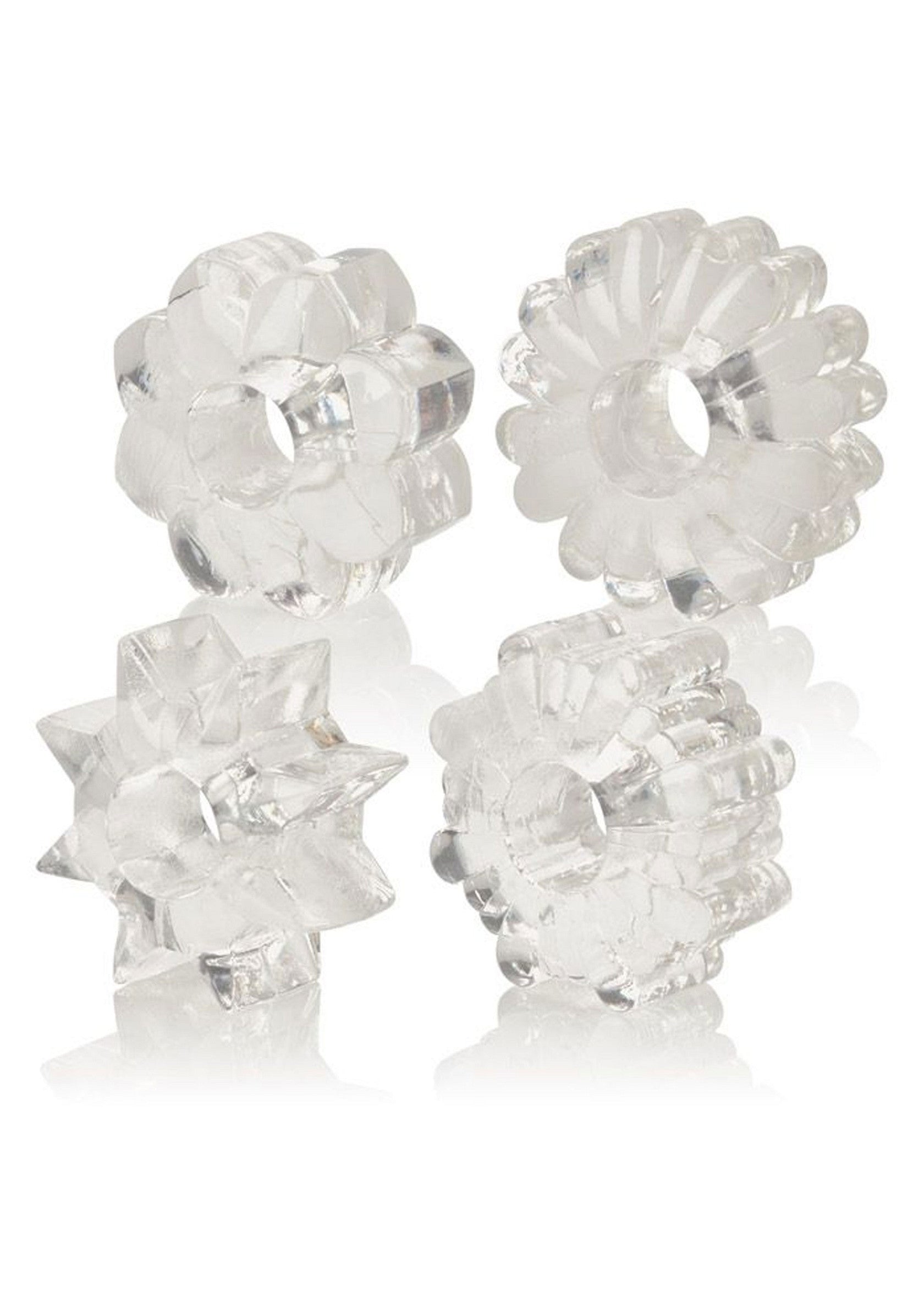 Anneaux péniens transparents texturés pour plus de plaisir.; Transparante getextureerde penisringen voor extra plezier.; Textured clear penis rings for added pleasure.