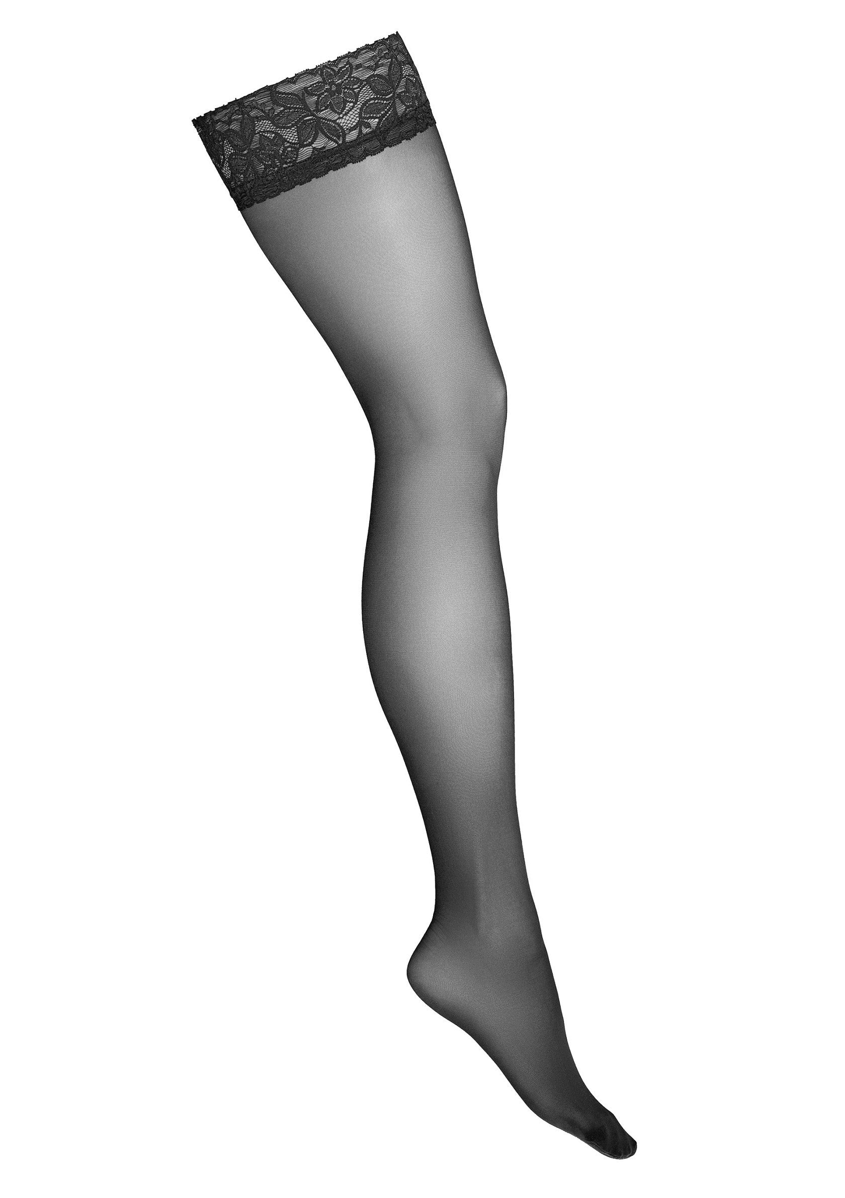 Bas autofixants noirs avec dentelle pour une allure élégante et séduisante. Parfait pour compléter votre tenue !; Zwarte stay-up kousen met kant voor een elegante en verleidelijke look. Perfect om je outfit compleet te maken!; Black stay-up stockings with lace trim for an elegant and seductive look. Perfect to complete your outfit!