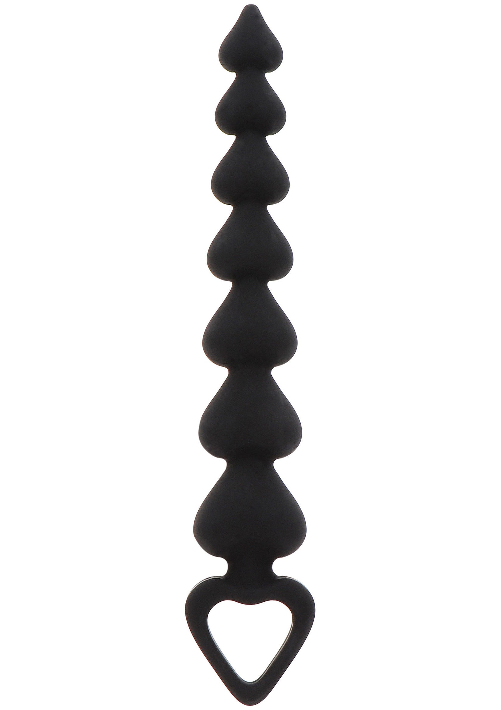 Plug anal noir à enfiler avec des boules en forme de cœur et une poignée; Zwarte anale buttplug met hartvormige balletjes en handvat; Black anal plug with heart-shaped beads and handle