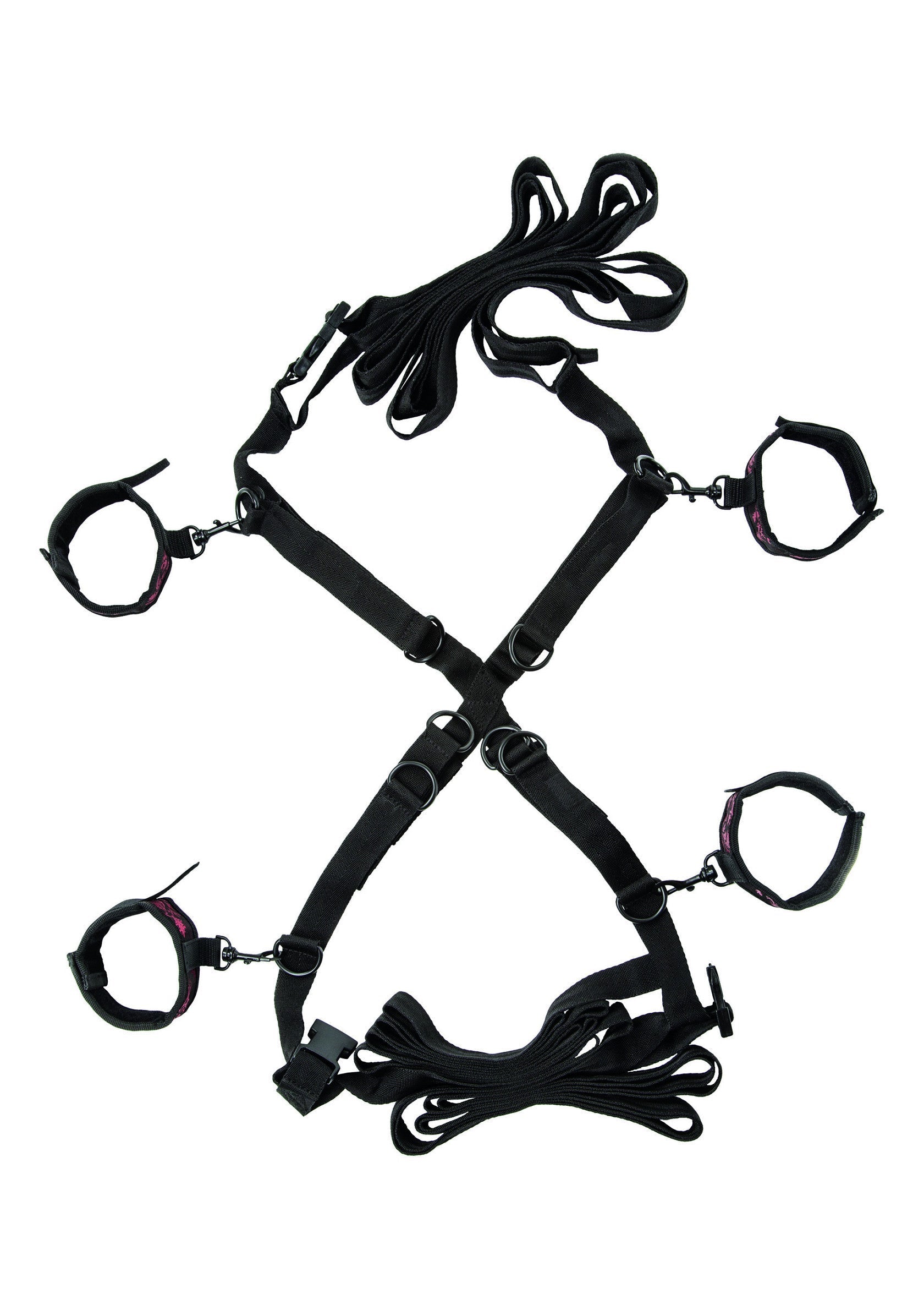Harnais de contention noir avec menottes ajustables. Jeu de rôle érotique pour adultes.; Zwart bondage harnas met verstelbare handboeien. Erotisch rollenspel voor volwassenen.; Black bondage harness with adjustable cuffs. Erotic role play for adults.