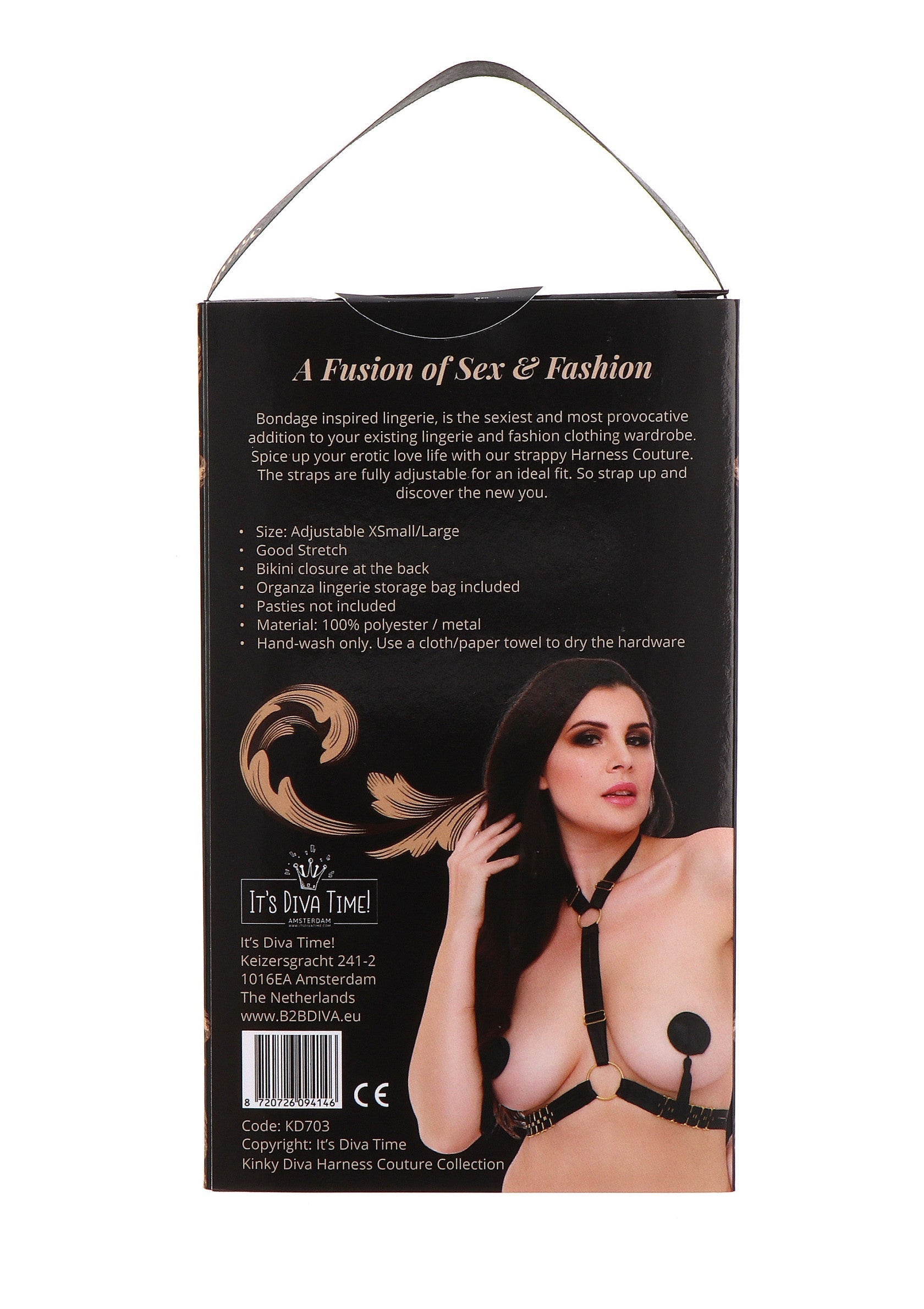Harnais de lingerie sexy 'It's Diva Time !'. Bondage inspiré. Bretelles réglables. Sac de rangement inclus. Pâtes non inclus.; Sexy 'It's Diva Time!' lingerie harnas. Bondage geïnspireerd. Verstelbare bandjes. Inclusief opbergzak. Pasties niet inbegrepen.; Sexy 'It's Diva Time!' lingerie harness. Bondage inspired. Adjustable straps. Storage bag included. Pasties not included.