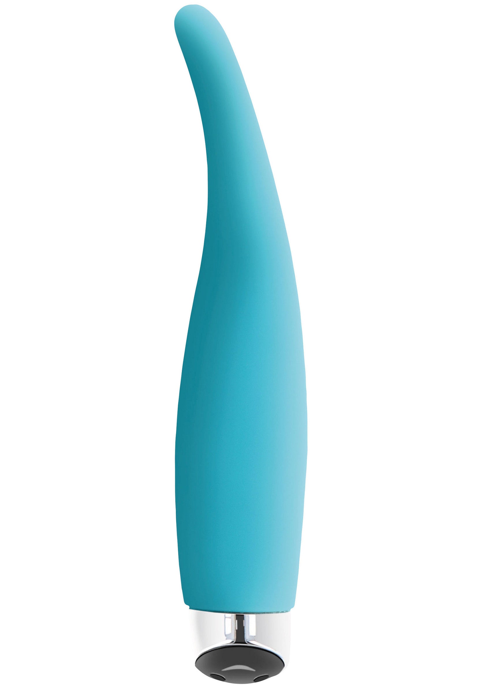 Vibromasseur bleu turquoise pour le plaisir personnel. Design incurvé pour une stimulation précise.; Turquoise vibrator voor persoonlijk genot. Gebogen ontwerp voor nauwkeurige stimulatie.; Teal vibrator for personal pleasure. Curved design for precise stimulation.