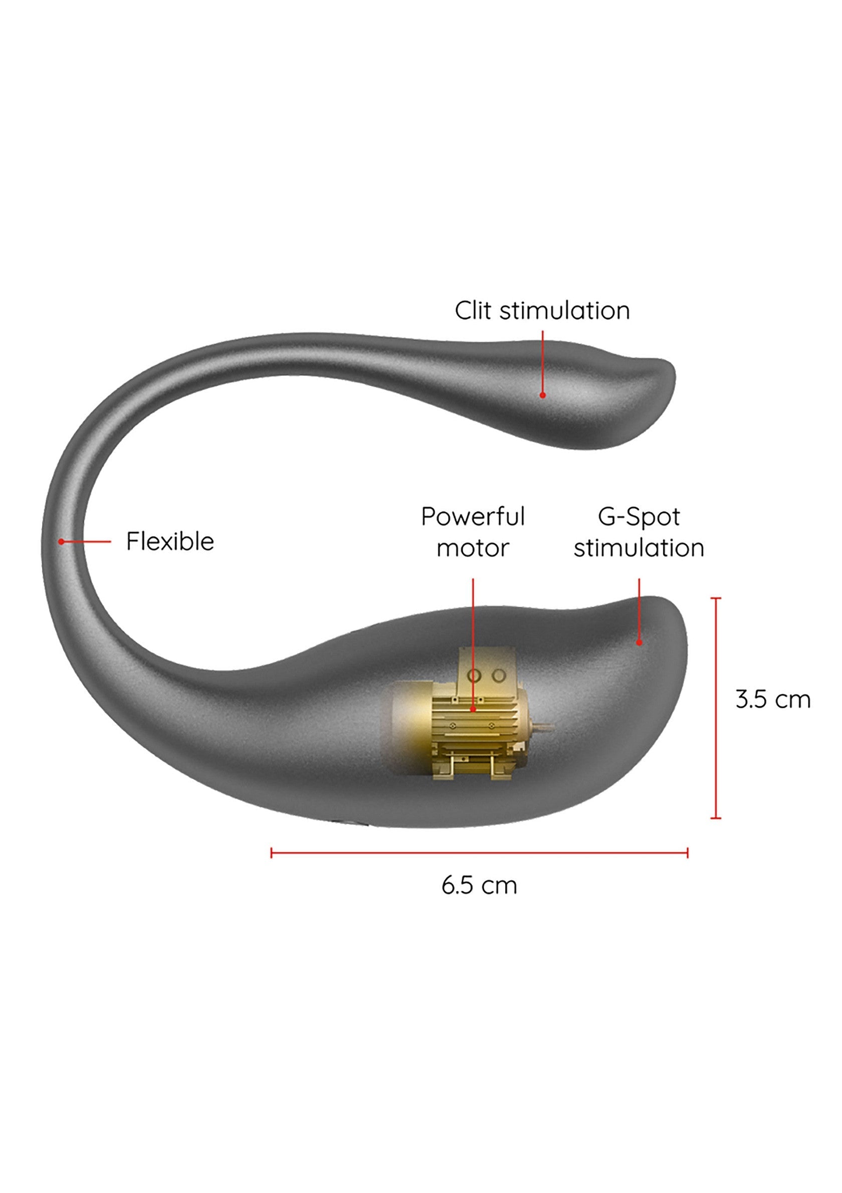 Vibromasseur double stimulation clitoris et point G, flexible et puissant. Dimensions: 6.5 cm x 3.5 cm.; Dubbele stimulator voor clitoris en G-spot, flexibel en krachtig. Afmetingen: 6.5 cm x 3.5 cm.; Dual stimulator for clit and G-spot, flexible and powerful. Dimensions: 6.5 cm x 3.5 cm.