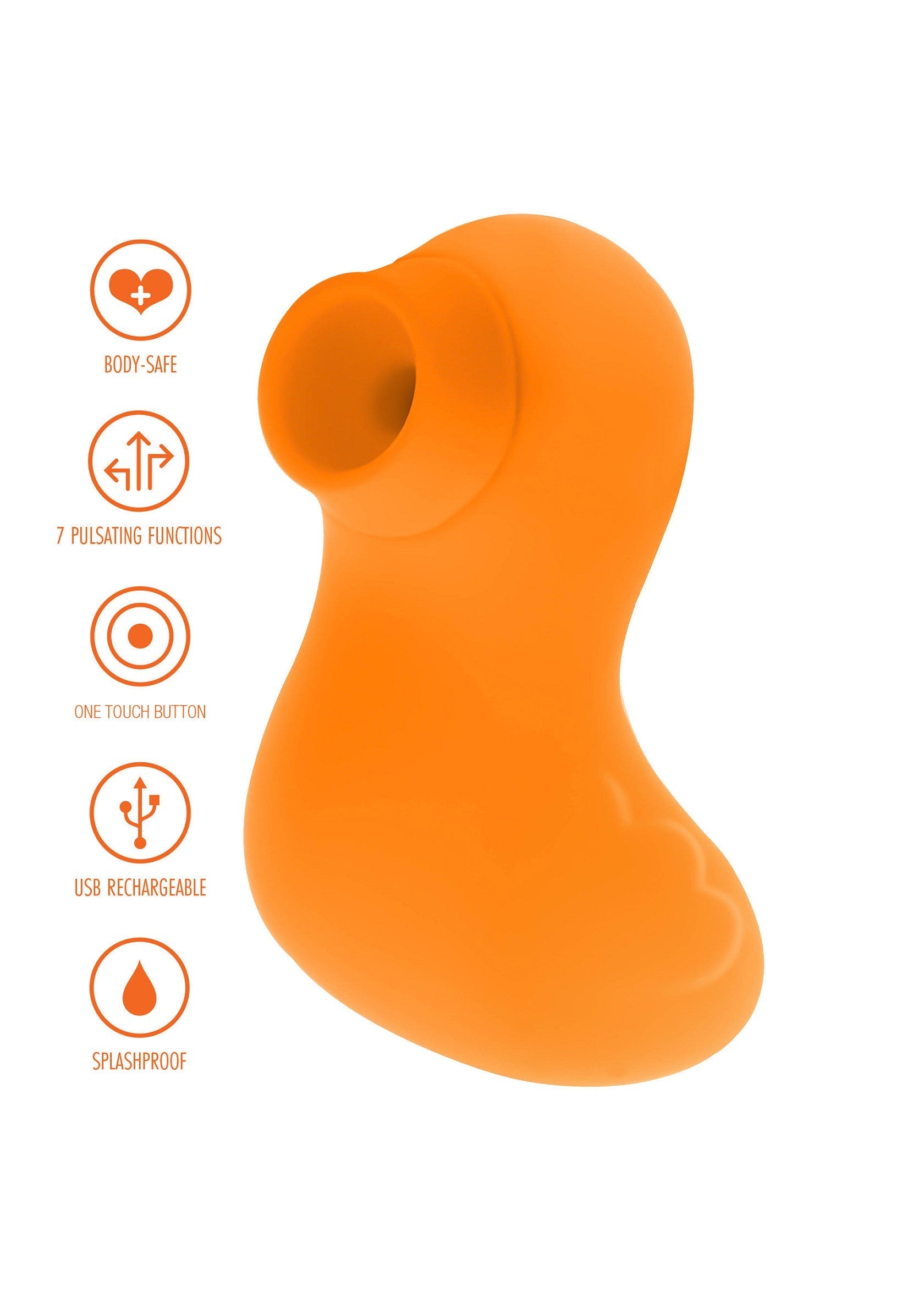 Manchon vibrant orange. 7 fonctions, rechargeable USB, étanche et sûr pour le corps. Plaisir intense garanti!; Oranje vibrerende masturbator. 7 functies, USB-oplaadbaar, spatwaterdicht en lichaamsveilig. Gegarandeerd intens genot!; Orange vibrating stroker. 7 functions, USB rechargeable, splashproof, and body-safe. Guaranteed intense pleasure!