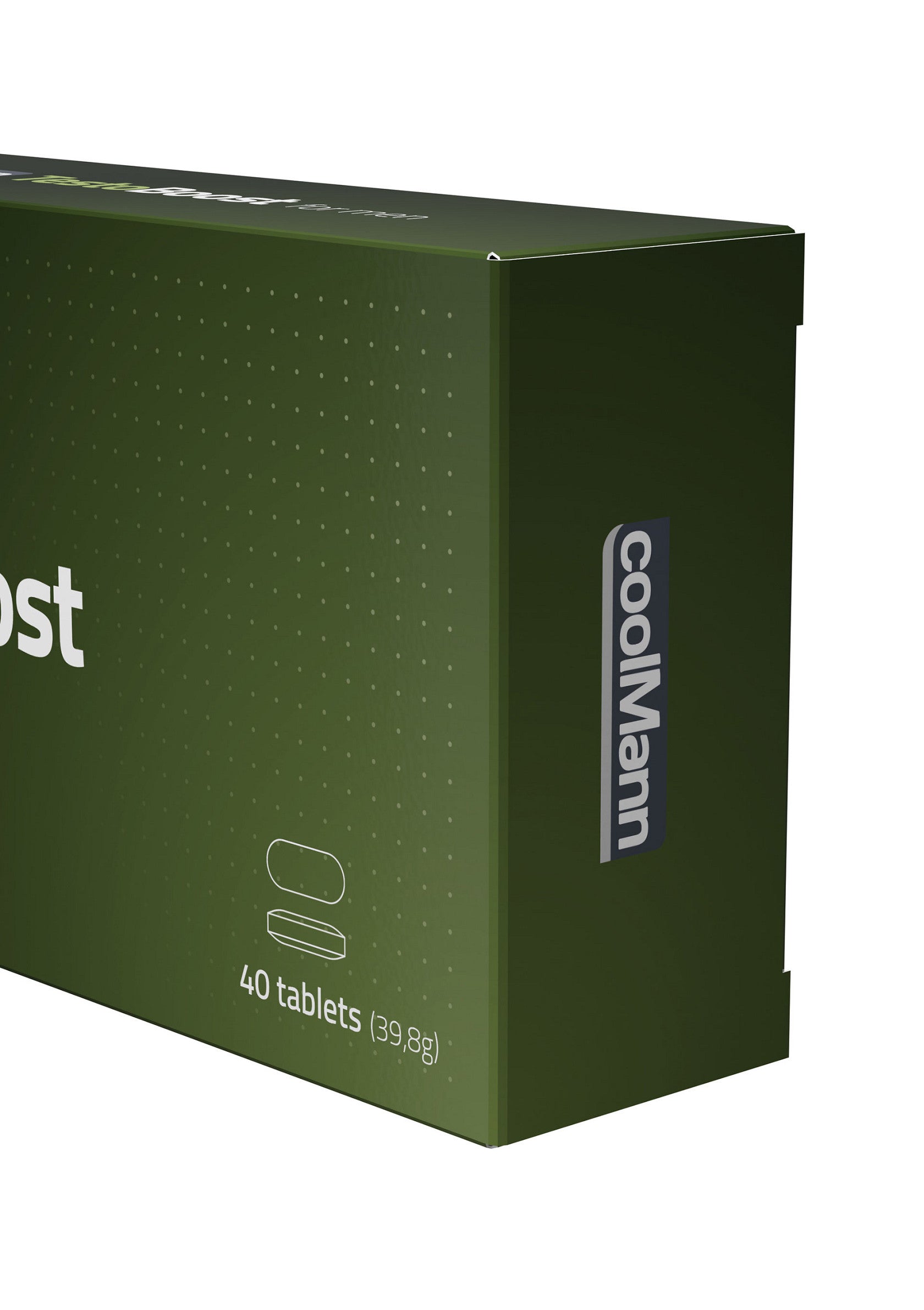 Boîte de comprimés Coolmann, 40 comprimés par boîte (39,8g). Compléments alimentaires de qualité pour votre bien-être.; Coolmann tabletten, 40 stuks per doos (39,8g). Hoogwaardige voedingssupplementen voor uw welzijn.; Coolmann tablets, 40 tablets per box (39.8g). High-quality food supplements for your well-being.