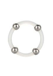 Anneau pénien flexible avec boules en métal. Pour un plaisir accru et une érection plus longue.; Flexibele penisring met metalen ballen. Voor meer plezier en een langere erectie.; Flexible cock ring with metal balls. For enhanced pleasure and a longer-lasting erection.