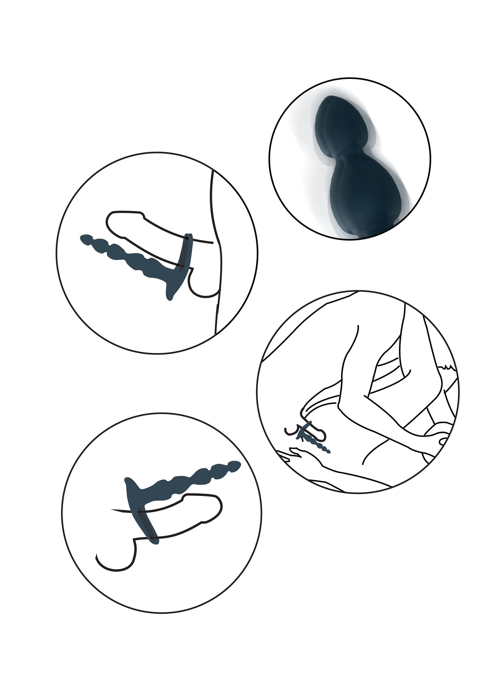 Illustrations didactiques d'un plug anal pour les débutants et les utilisateurs expérimentés.; Instructieve illustraties van een anale plug voor beginners en ervaren gebruikers.; Instructive illustrations of an anal plug for beginners and experienced users.