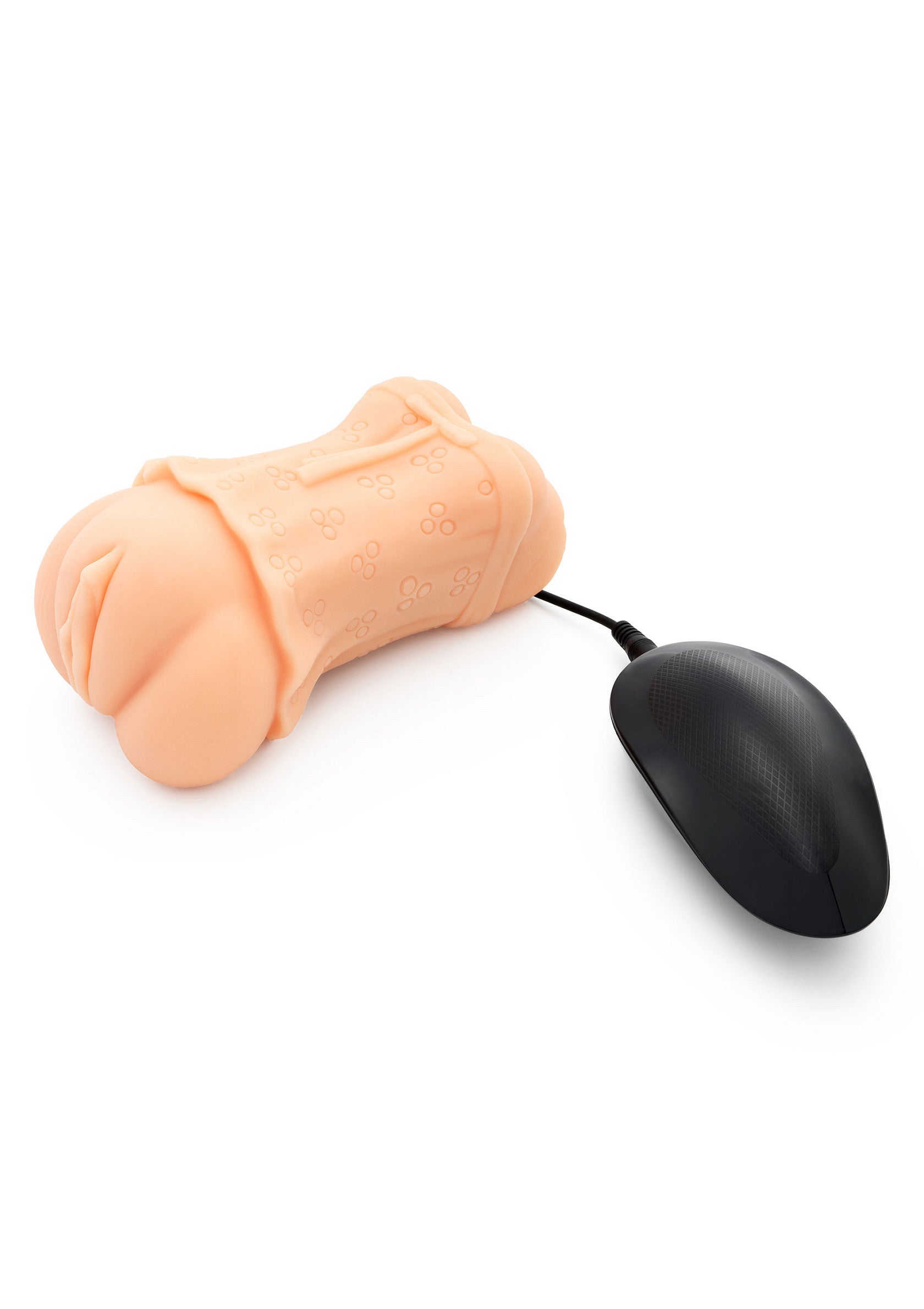 Sextoy masculin texturé avec manchon réaliste et contrôleur de vibrations pour une expérience intense.; Getextureerd mannelijk seksspeeltje met realistische sleeve en vibratiecontroller voor een intense ervaring.; Textured male sex toy with realistic sleeve and vibration controller for intense experience.