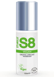 Lubrifiant bio vegan S8 à base d'eau pour plus de plaisir et de confort. Sans danger pour les jouets.; S8 veganistisch biologisch glijmiddel op waterbasis voor extra plezier en comfort. Veilig voor speeltjes.; S8 vegan organic water-based lubricant for extra pleasure and comfort. Toy safe, 125ml.