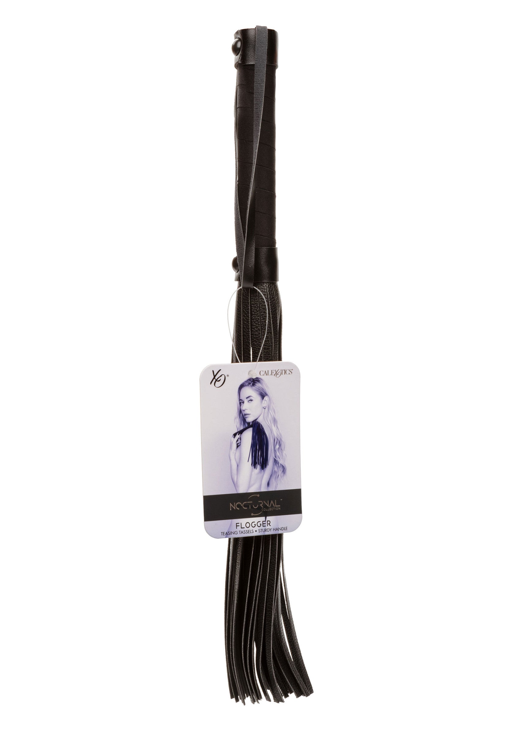 Fouet noir Nocturnal Flogger, pour jeux de rôle et exploration sensuelle.; Zwarte Nocturnal Flogger zweep, voor rollenspellen en sensuele verkenning.; Black Nocturnal Flogger, for role play and sensual exploration.