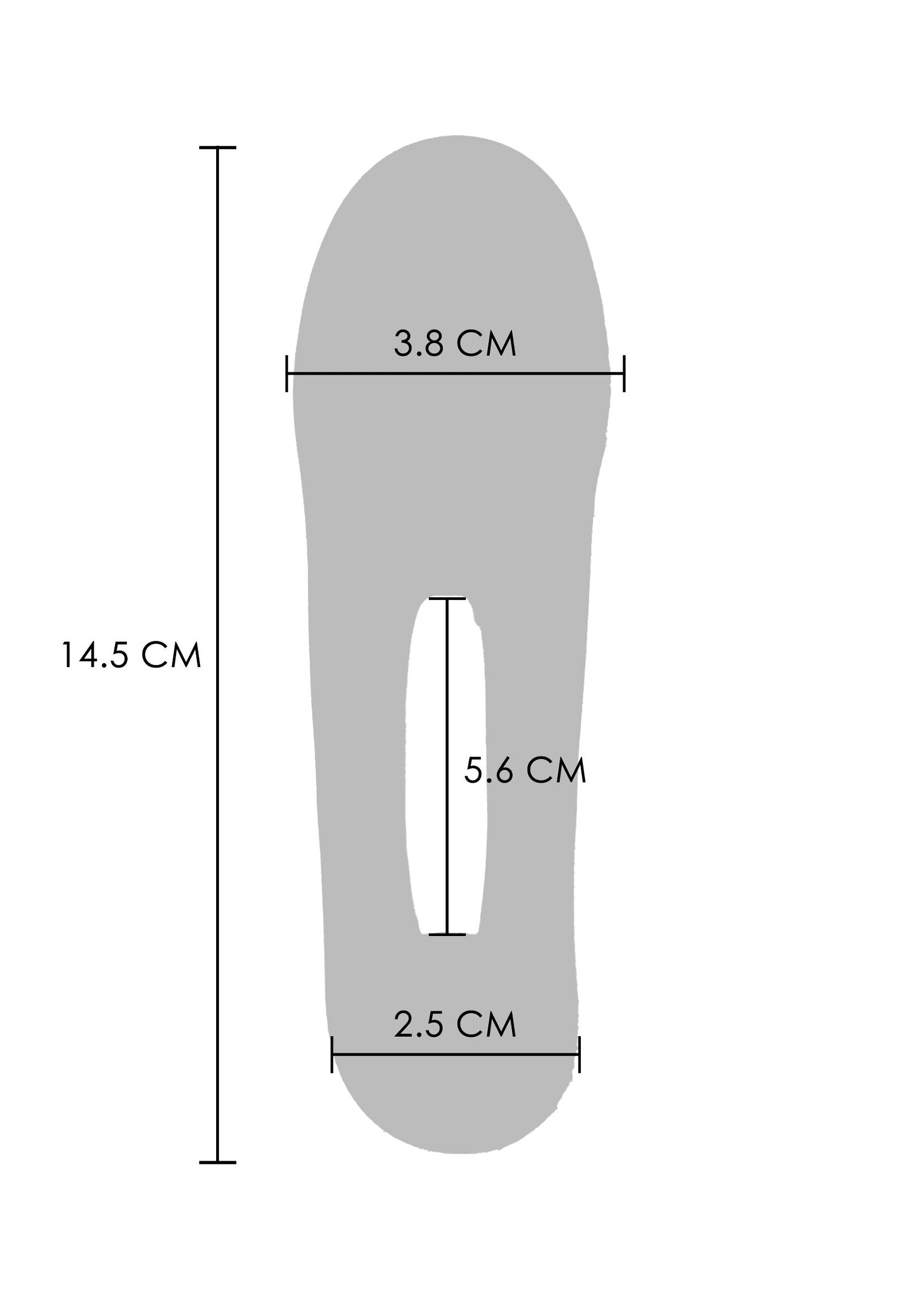 Schéma des dimensions d'un accessoire, avec des mesures en centimètres pour la longueur, la largeur et l'ouverture.; Diagram met afmetingen van een accessoire, met metingen in centimeters voor lengte, breedte en opening.; Diagram with dimensions of an accessory, showing measurements in centimeters for length, width and opening.