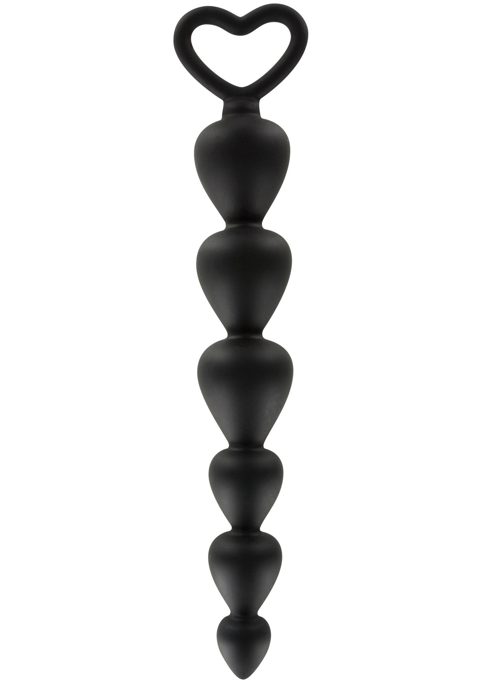 Perles anales en silicone noir avec poignée en forme de cœur. Jouet pour adultes pour le plaisir anal.; Zwarte siliconen anale kralen met hartvormige handgreep. Volwassen speeltje voor anaal genot.; Black silicone anal beads with heart-shaped handle. Adult toy for anal pleasure.