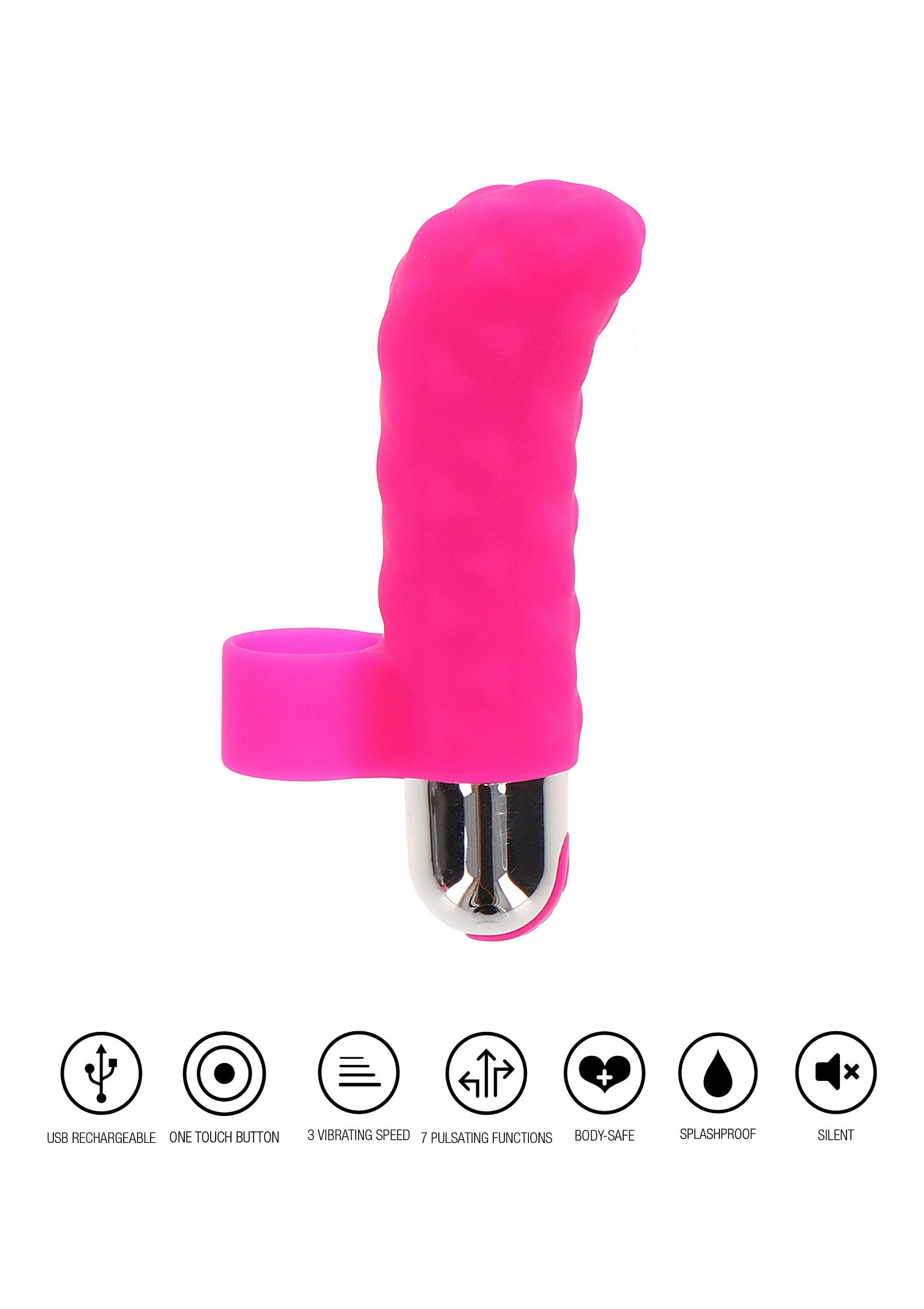 Vibromasseur rose rechargeable avec anneau, parfait pour le plaisir personnel. Silencieux et étanche.; Roze, oplaadbare vibrator met ring voor extra plezier. Stille en spatwaterdichte seksspeeltje.; Rechargeable pink vibrator with ring for added pleasure. Quiet and splashproof adult toy.