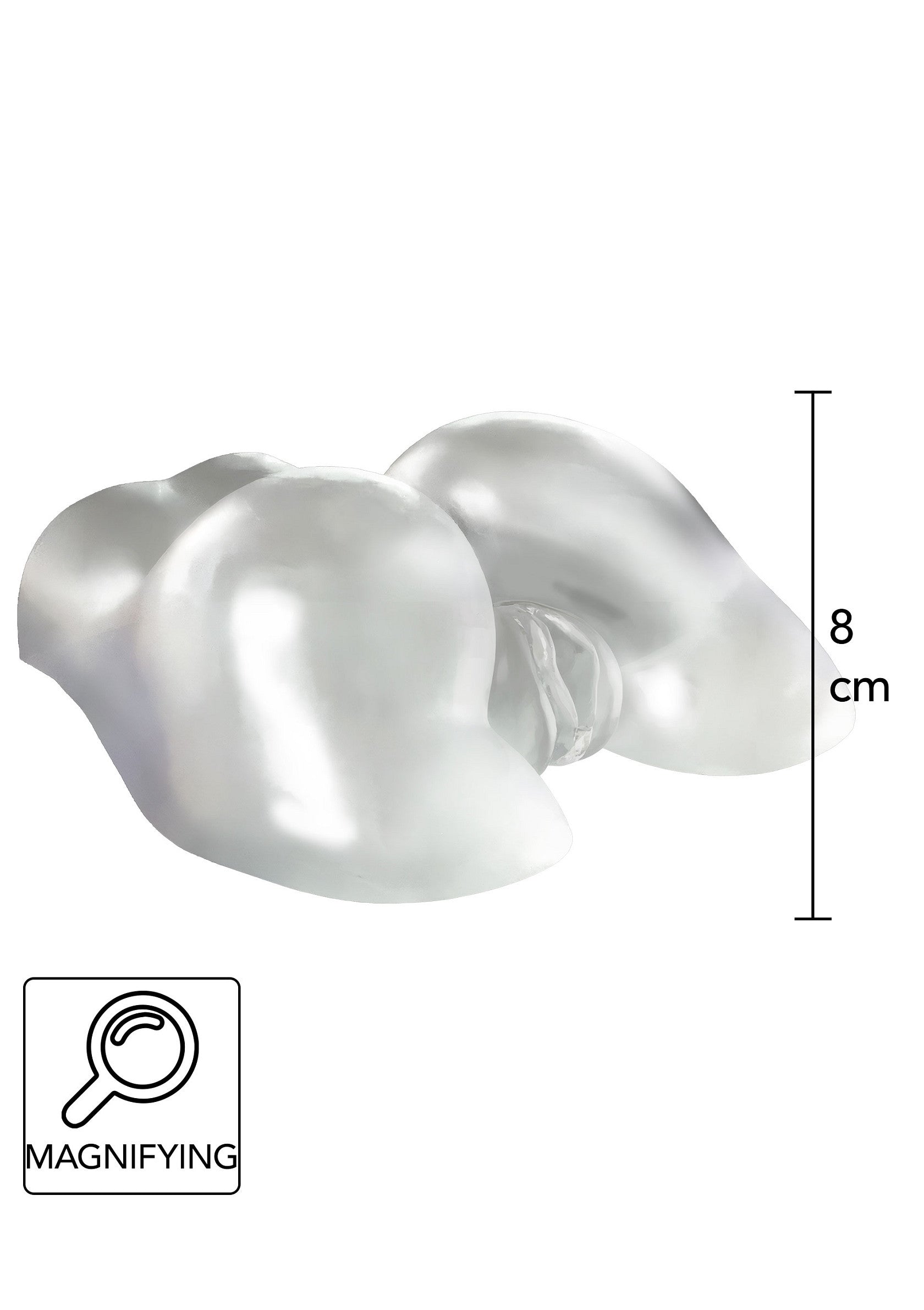 Silicone lisse et transparent, 8 cm, pour des sensations uniques.; Gladde, transparante siliconen, 8 cm, voor unieke sensaties.; Smooth, clear silicone, 8 cm, for unique sensations.