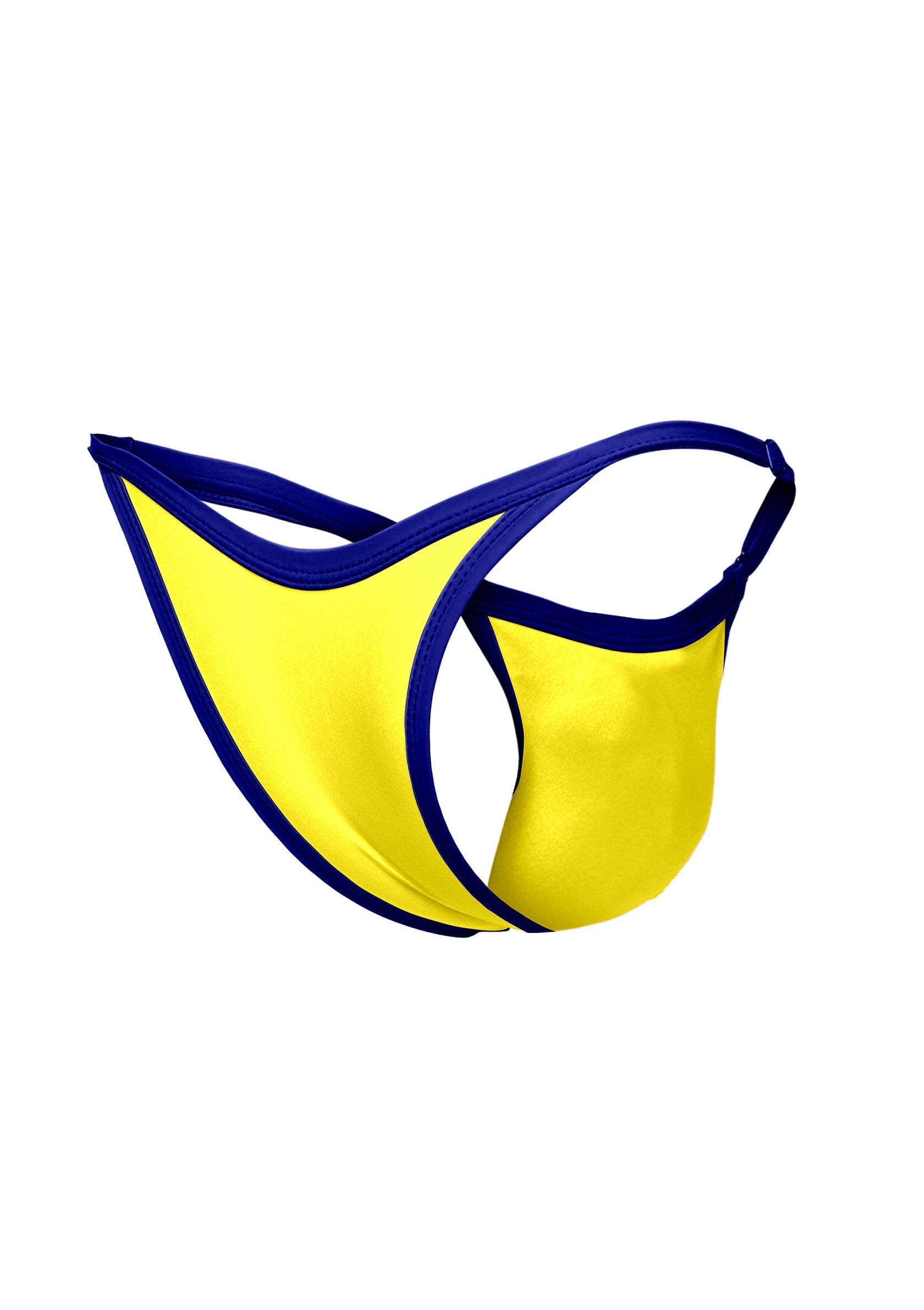 String jaune et bleu marine pour hommes, sous-vêtements masculins sexy et confortables.; Geel en marineblauw heren string, comfortabel en sexy herenondergoed.; Yellow and navy blue men's thong, comfortable and sexy male underwear.