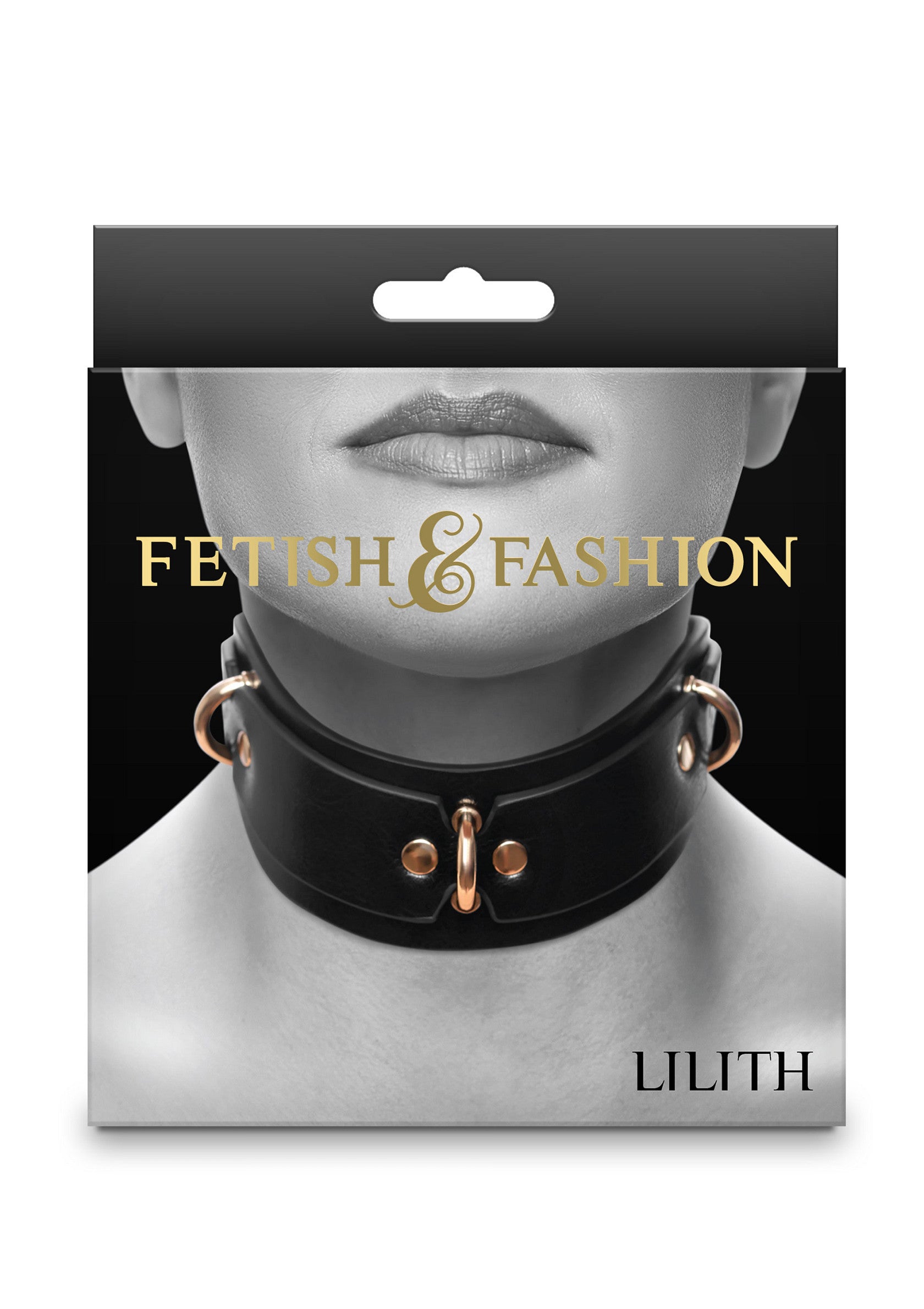 Collier Lilith noir en cuir avec anneaux dorés pour un look audacieux et élégant. Découvrez notre collection fétiche-mode !; Zwarte Lilith leren halsband met gouden ringen voor een stoere, elegante look. Ontdek onze fetish-mode collectie!; Black Lilith leather collar with gold rings for a bold, stylish look. Explore our fetish-fashion collection!