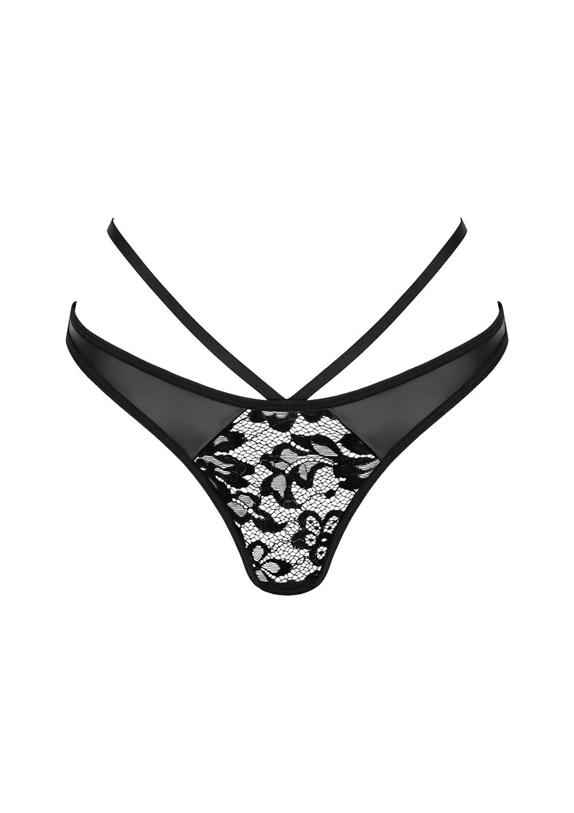 Culotte noire en dentelle avec fines bretelles croisées. Lingerie sexy et élégante.; Zwarte kanten string met gekruiste bandjes. Sexy en elegant ondergoed.; Black lace thong with crossover straps. Sexy and elegant lingerie.