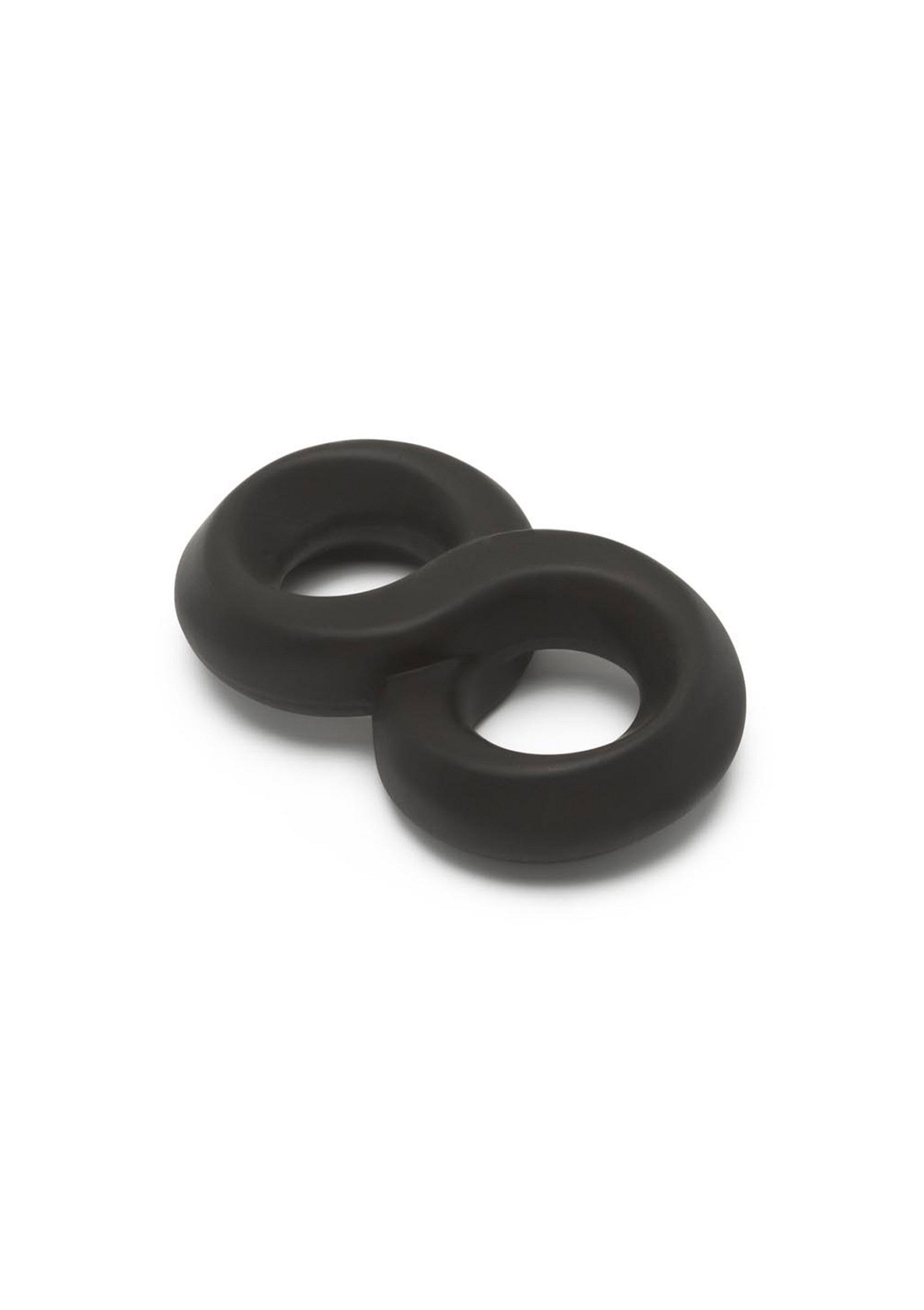 Anneau pénien noir en forme de huit pour un plaisir intense et durable.; Zwarte penisring in de vorm van een acht voor intens en langdurig plezier.; Black figure-eight cock ring for intense and long-lasting pleasure.
