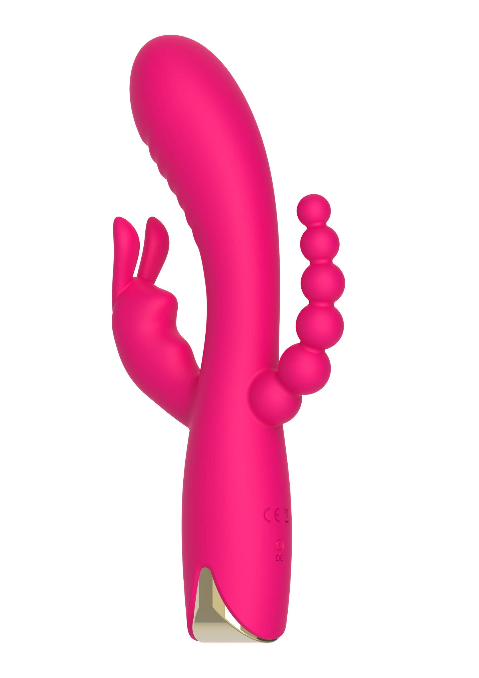 Vibromasseur rose vibrant avec oreilles de lapin et perles pour une stimulation intense.; Roze vibrerende vibrator met konijnenoren en kralen voor intense stimulatie.; Vibrating pink vibrator with bunny ears and beads for intense stimulation.