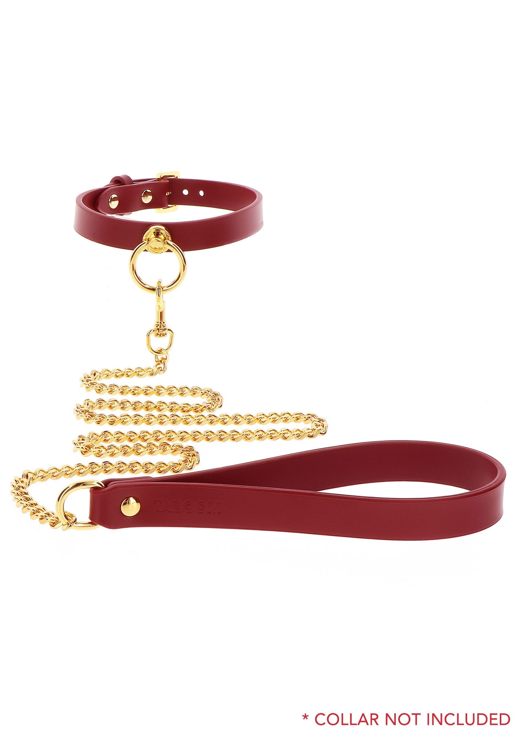 Laisse en cuir bordeaux avec chaîne dorée. Collier non inclus. Accessoire de jeu pour adultes.; Bordeaux leren riem met gouden ketting. Halsband niet inbegrepen. Speelgoed voor volwassenen.; Burgundy leather leash with gold chain. Collar not included. Adult play accessory.