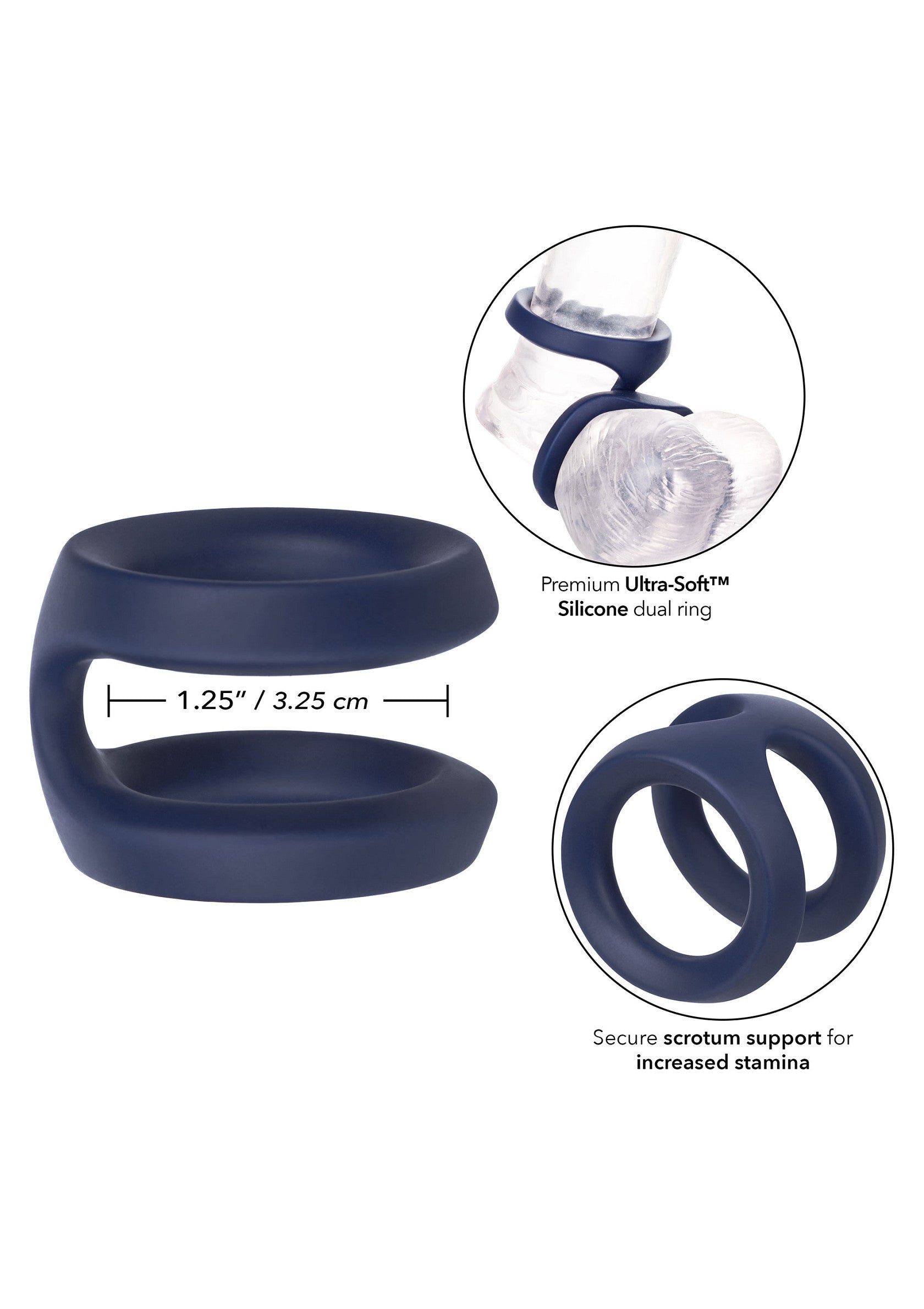 Anneau pénien double en silicone souple pour plus de plaisir et d'endurance.; Zachte siliconen dubbele penisring voor meer plezier en uithoudingsvermogen.; Soft silicone dual cock ring for enhanced pleasure and stamina.