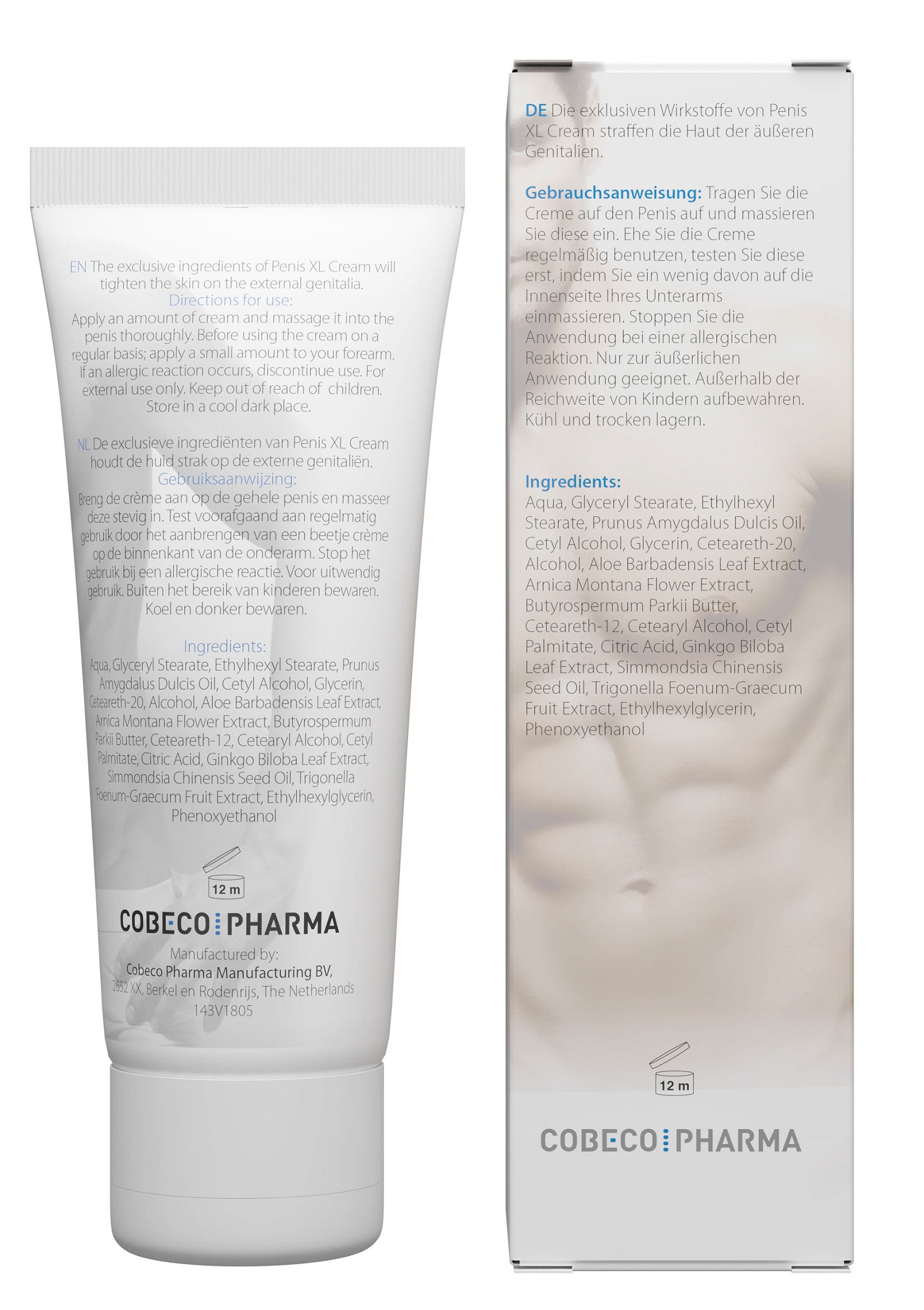 Crème Cobeco Pharma pour hommes. Soin de la peau raffermissant pour une zone intime tonifiée. Disponible en boutique en ligne.; Cobeco Pharma crème voor mannen. Verstevigende huidverzorging voor een getonifieerde intieme zone. Verkrijgbaar in de webshop.; Cobeco Pharma cream for men. Firming skincare for a toned intimate area. Shop online now.
