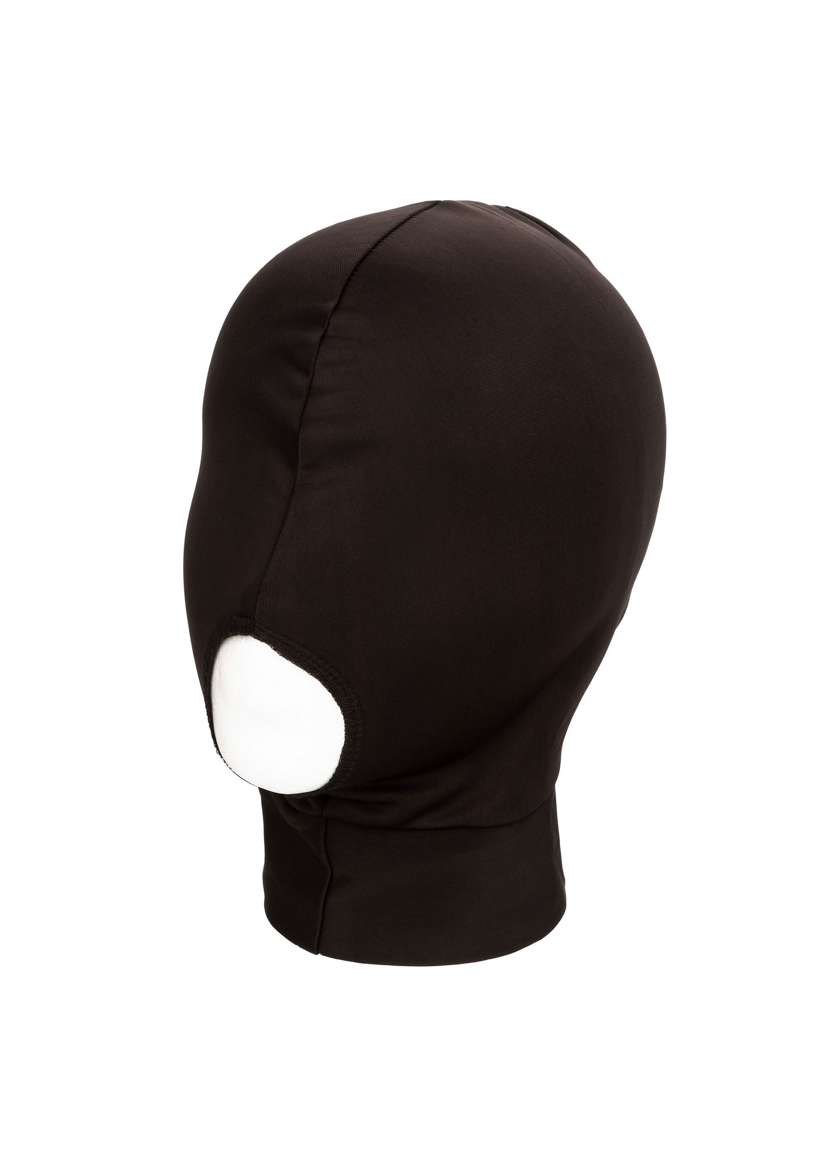 Cagoule noire en tissu extensible avec ouverture pour les yeux.; Zwarte bivakmuts van stretchstof met oogopening.; Black balaclava made of stretch fabric with eye opening.