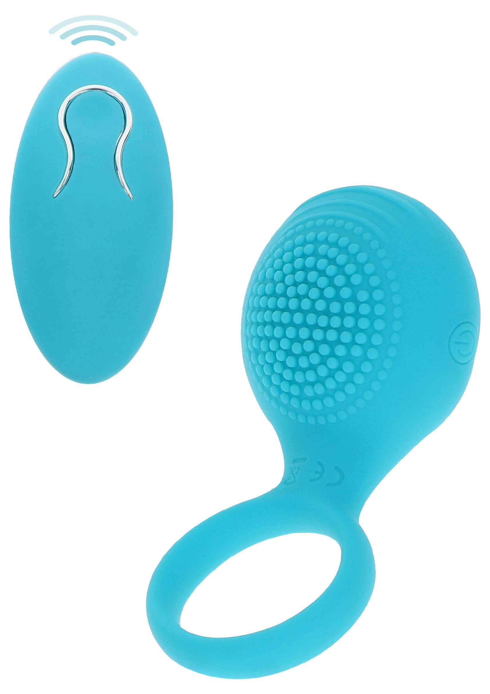 Masseur vibrant bleu à porter au doigt avec télécommande sans fil pour une stimulation clitoridienne intense.; Blauwe vibrerende vinger massager met draadloze afstandsbediening voor intense clitorisstimulatie.; Blue vibrating finger massager with wireless remote for intense clitoral stimulation.