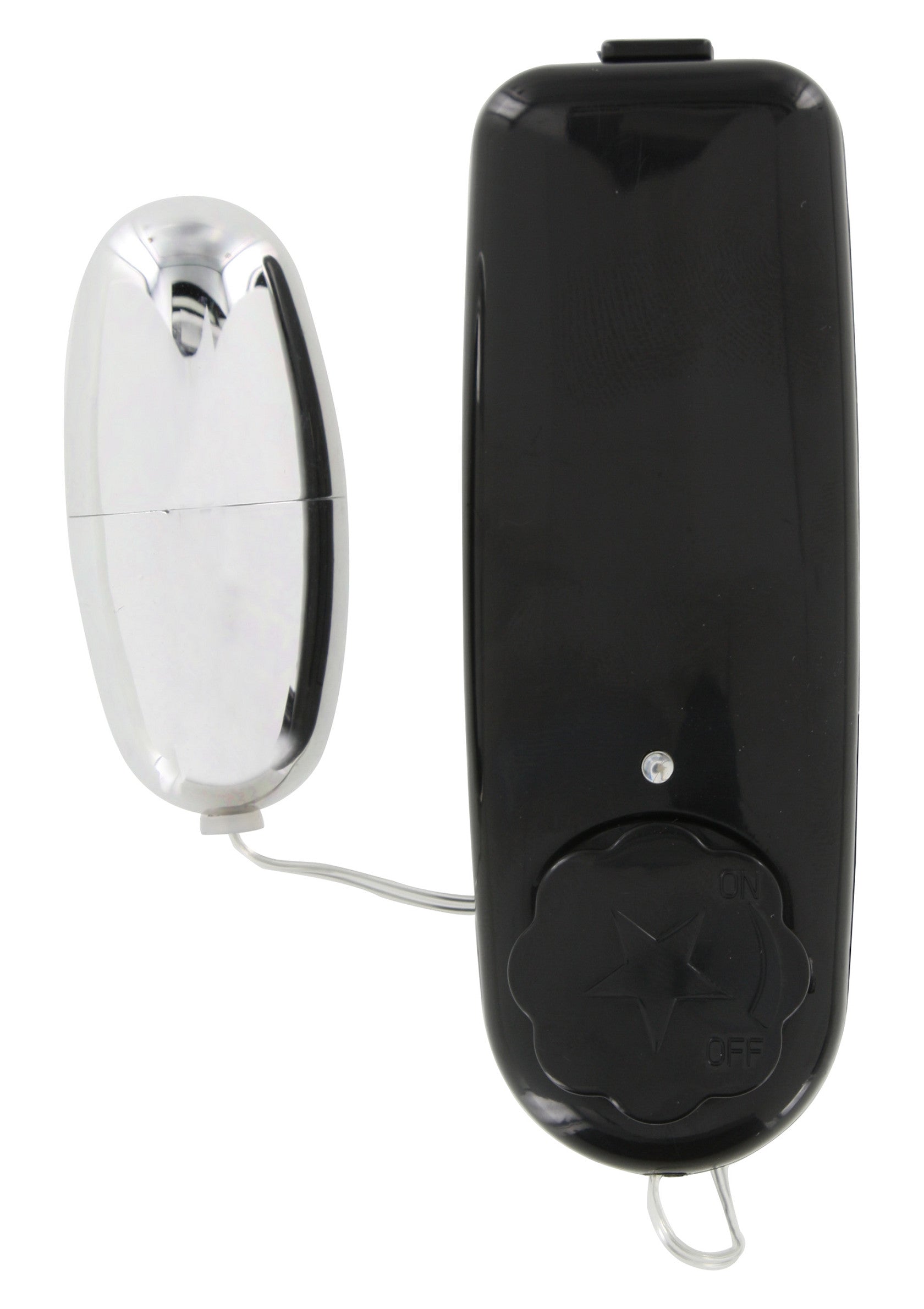 Vibromasseur vibrant en forme d'œuf avec télécommande noire pour le plaisir adulte.; Vibrerende eivormige vibrator met zwarte afstandsbediening voor volwassen plezier.; Vibrating egg-shaped vibrator with black remote for adult pleasure.