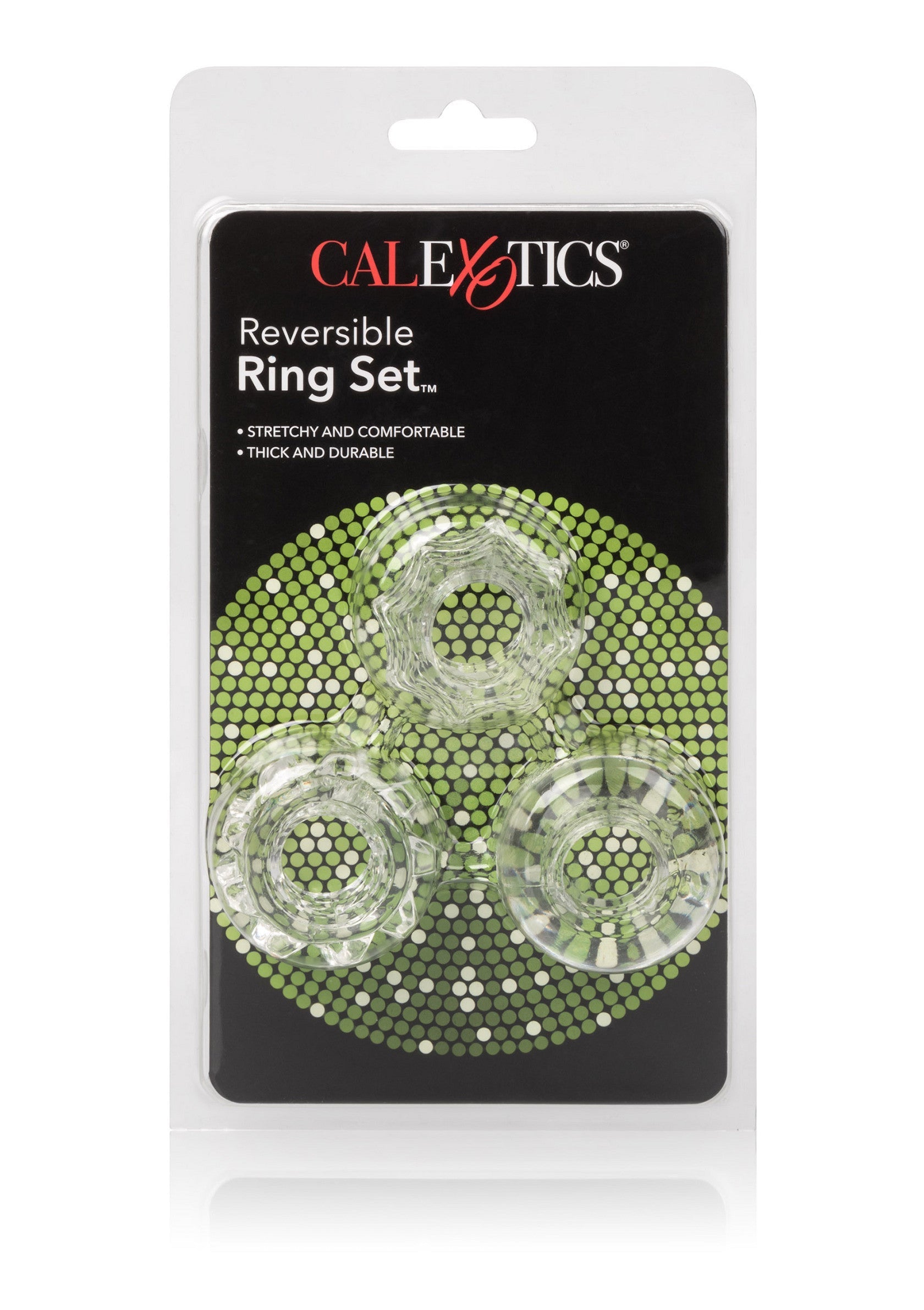 Ensemble d'anneaux réversibles Calexotics pour hommes. Élastique, confortable et durable. Pour le plaisir!; Calexotics Reversible Ring Set voor heren. Rekbaar, comfortabel en duurzaam. Voor plezier!; Calexotics Reversible Ring Set for men. Stretchy, comfortable and durable. For pleasure!