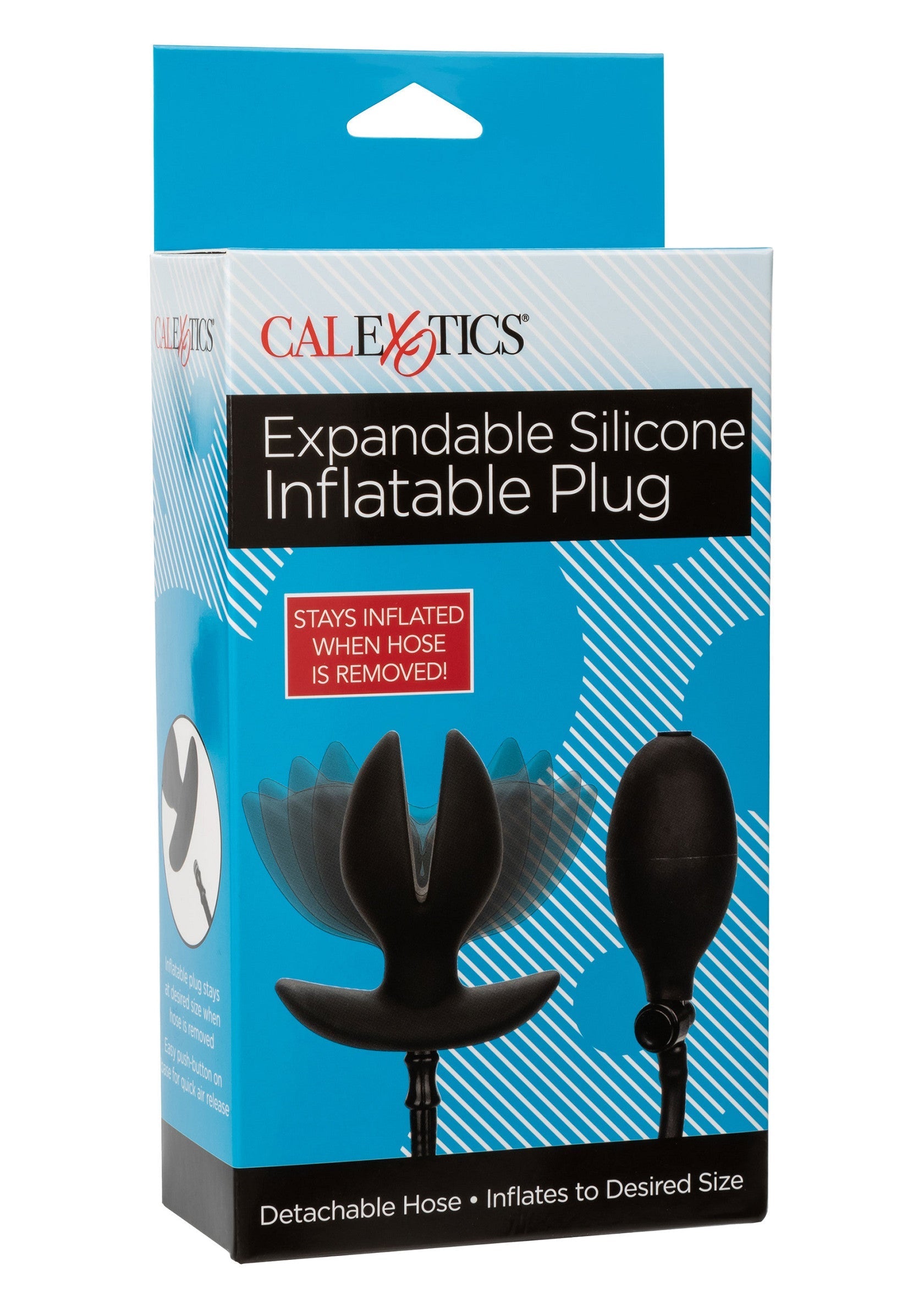 Plug gonflable en silicone extensible CalExotics. Tuyau détachable, gonfle à la taille désirée.; CalExotics Expandable Silicone Inflatable Plug. Afneembare slang, blaast op tot de gewenste grootte.; CalExotics Expandable Silicone Inflatable Plug. Detachable hose, inflates to desired size.