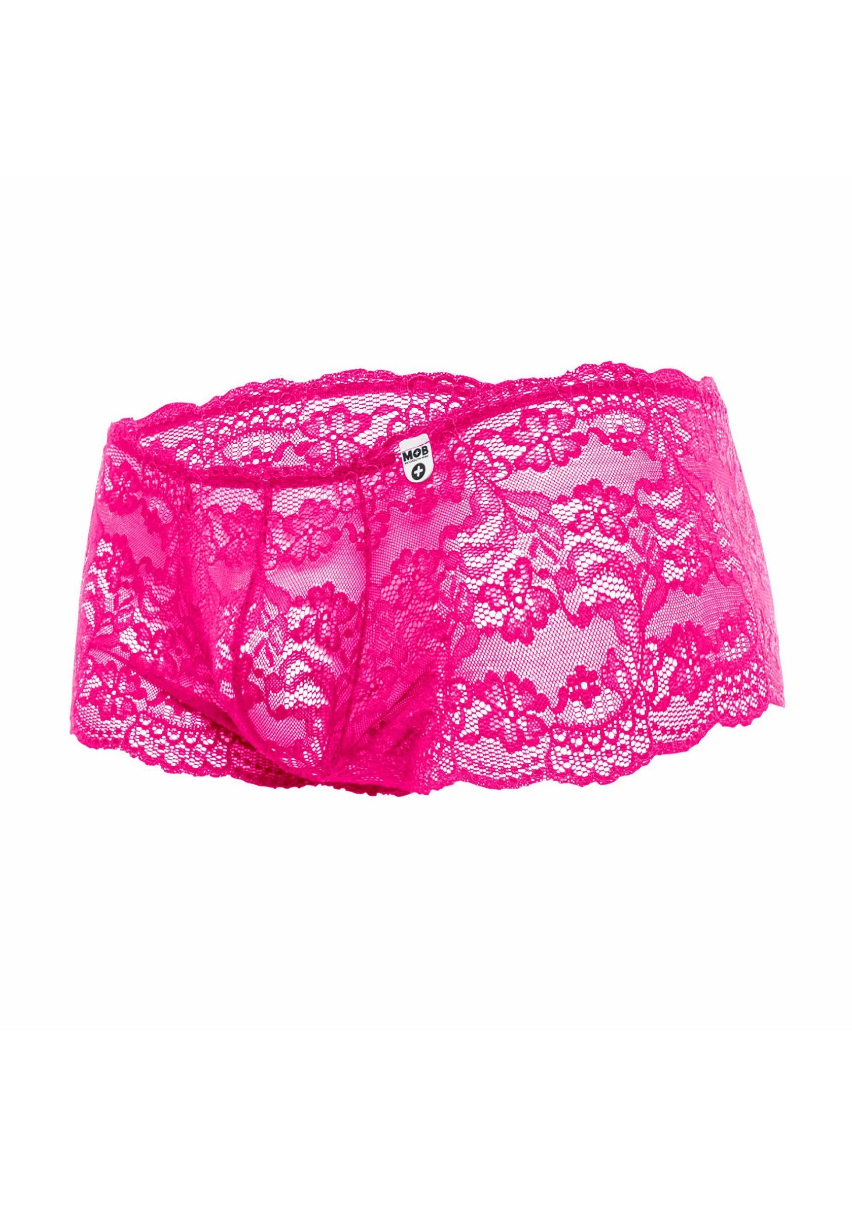 Culotte en dentelle rose fuchsia pour femme. Sous-vêtement féminin élégant et sexy.; Fuchsia roze kanten slip voor dames. Elegant en sexy damesondergoed.; Fuchsia pink lace panty for women. Elegant and sexy women's underwear.