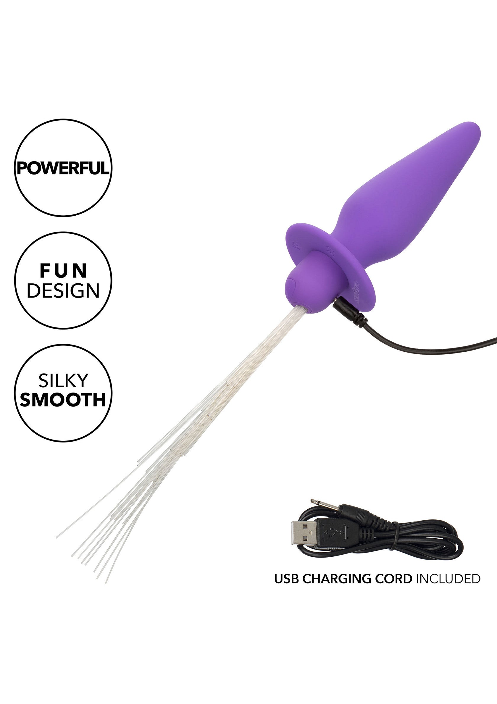Plug anal violet avec des fibres optiques. Rechargeable par USB.; Paarse anale plug met optische vezels. Oplaadbaar via USB.; Purple butt plug with fiber optic strands. USB rechargeable.