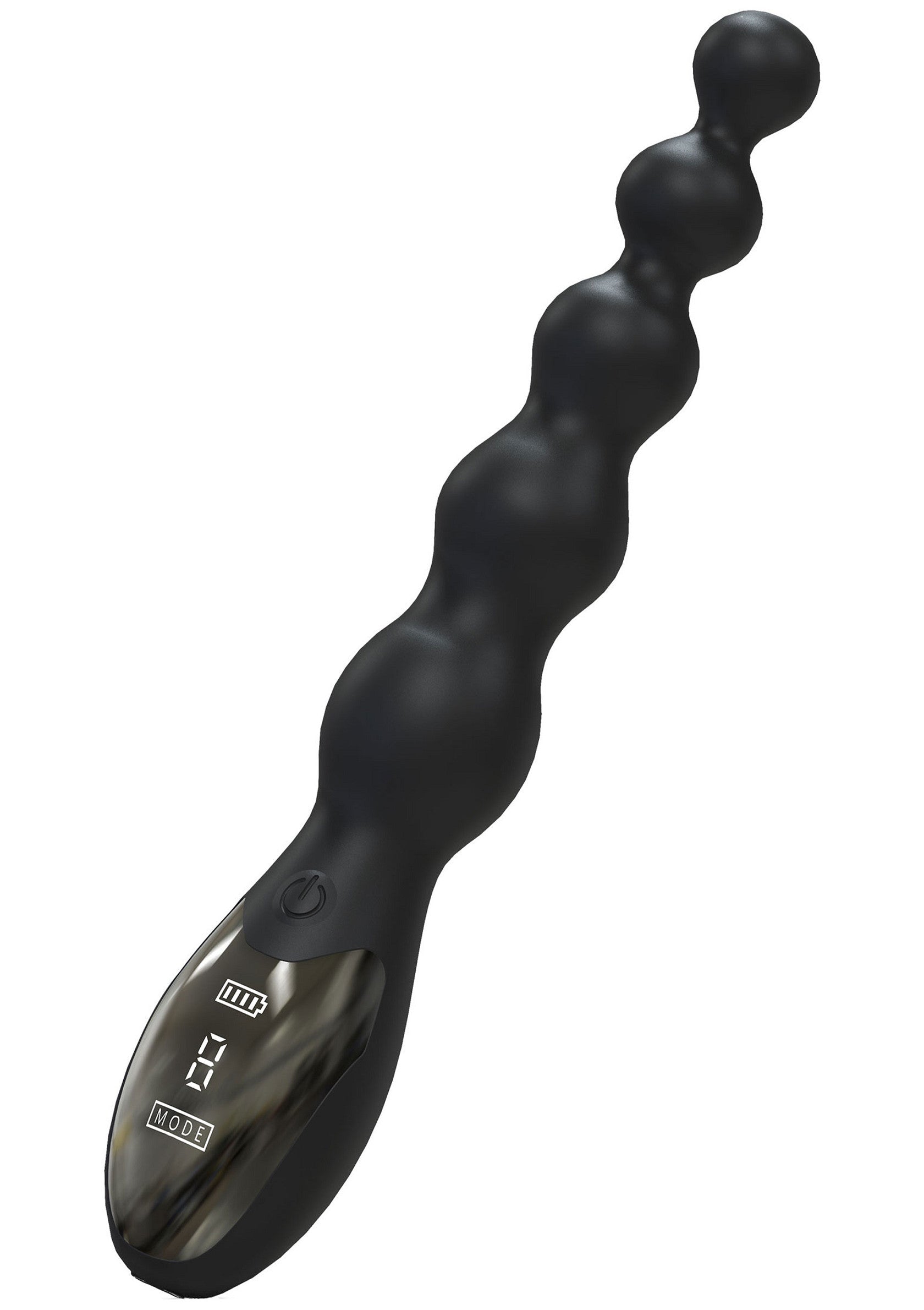 Masseur vibrant noir à billes pour le plaisir. Batterie longue durée et plusieurs modes de vibration pour une expérience personnalisée.; Zwarte, vibrerende stimulator met ballen voor genot. Lange batterijduur en meerdere vibratiestanden voor een persoonlijke ervaring.; Black vibrating beaded massager for pleasure. Long battery life and multiple vibration modes for a customizable experience.
