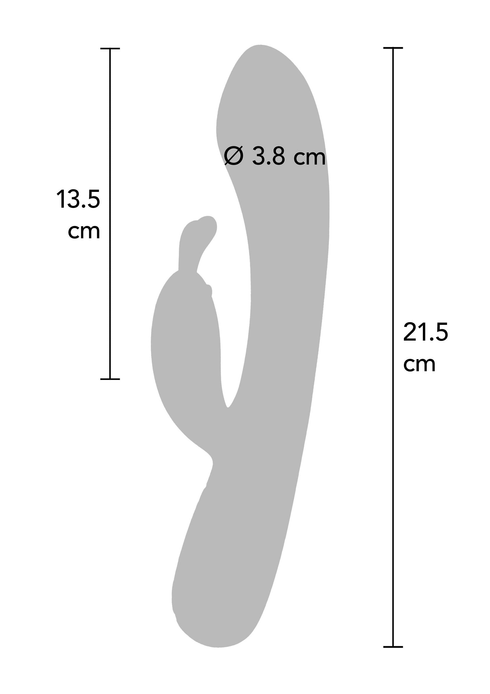 Dimensions du stimulateur clitoridien: 21.5cm de longueur, 3.8cm de diamètre, partie clitoris 13.5cm. ; Afmetingen clitorisstimulator: 21.5cm lang, 3.8cm diameter, clitoris deel 13.5cm.; Clitoral stimulator dimensions: 21.5cm long, 3.8cm diameter, clitoris part 13.5cm.