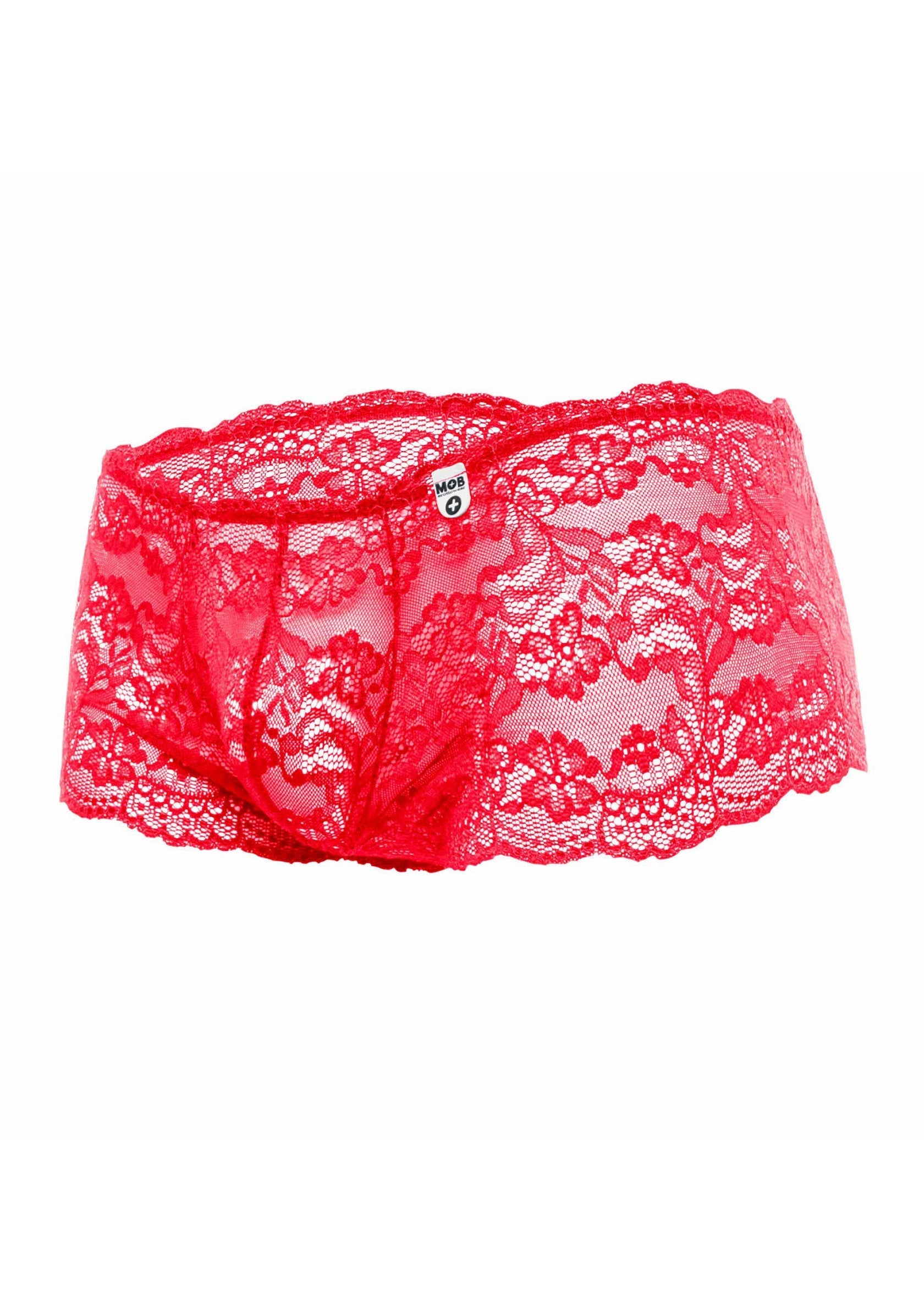 Boxer rouge en dentelle pour homme. Lingerie masculine sexy et confortable.; Rode kanten boxershort voor heren. Sexy en comfortabel herenondergoed.; Red lace boxer briefs for men. Sexy and comfortable men's underwear.