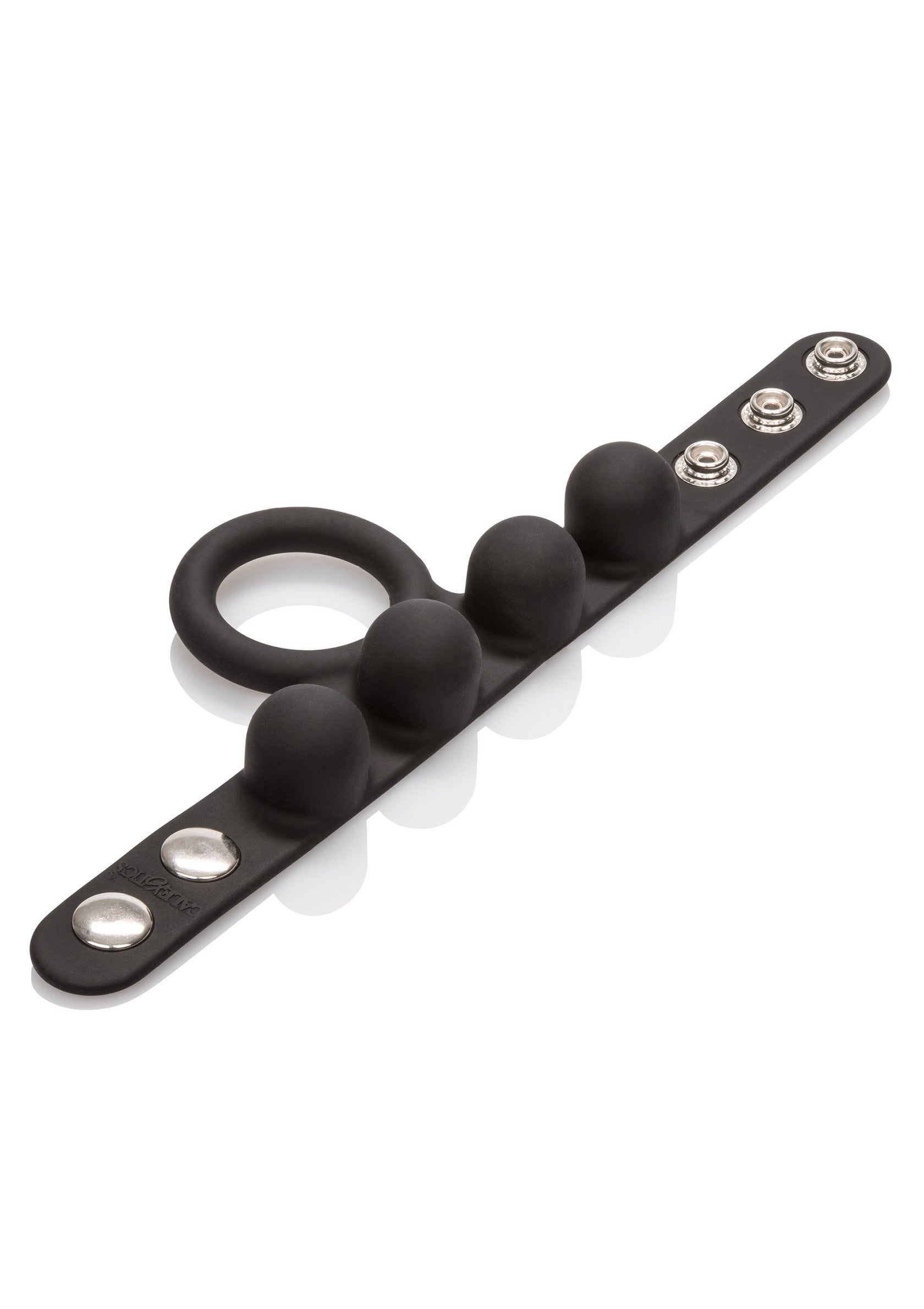 Anneau pénien vibrant noir avec stimulateurs pour des sensations intenses.; Zwarte vibrerende penisring met stimulators voor intense sensaties.; Black vibrating cock ring with stimulators for intense sensations.