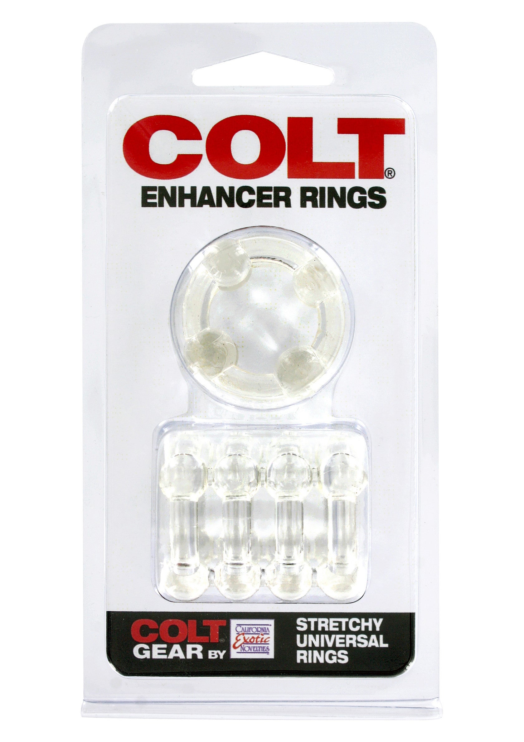 Anneaux extensibles universels Colt. Augmentez le plaisir avec ces anneaux extensibles et confortables.; Colt stretchy universele ringen. Verhoog het plezier met deze comfortabele, rekbare ringen.; Colt stretchy universal rings. Enhance pleasure with these comfortable, stretchy rings.