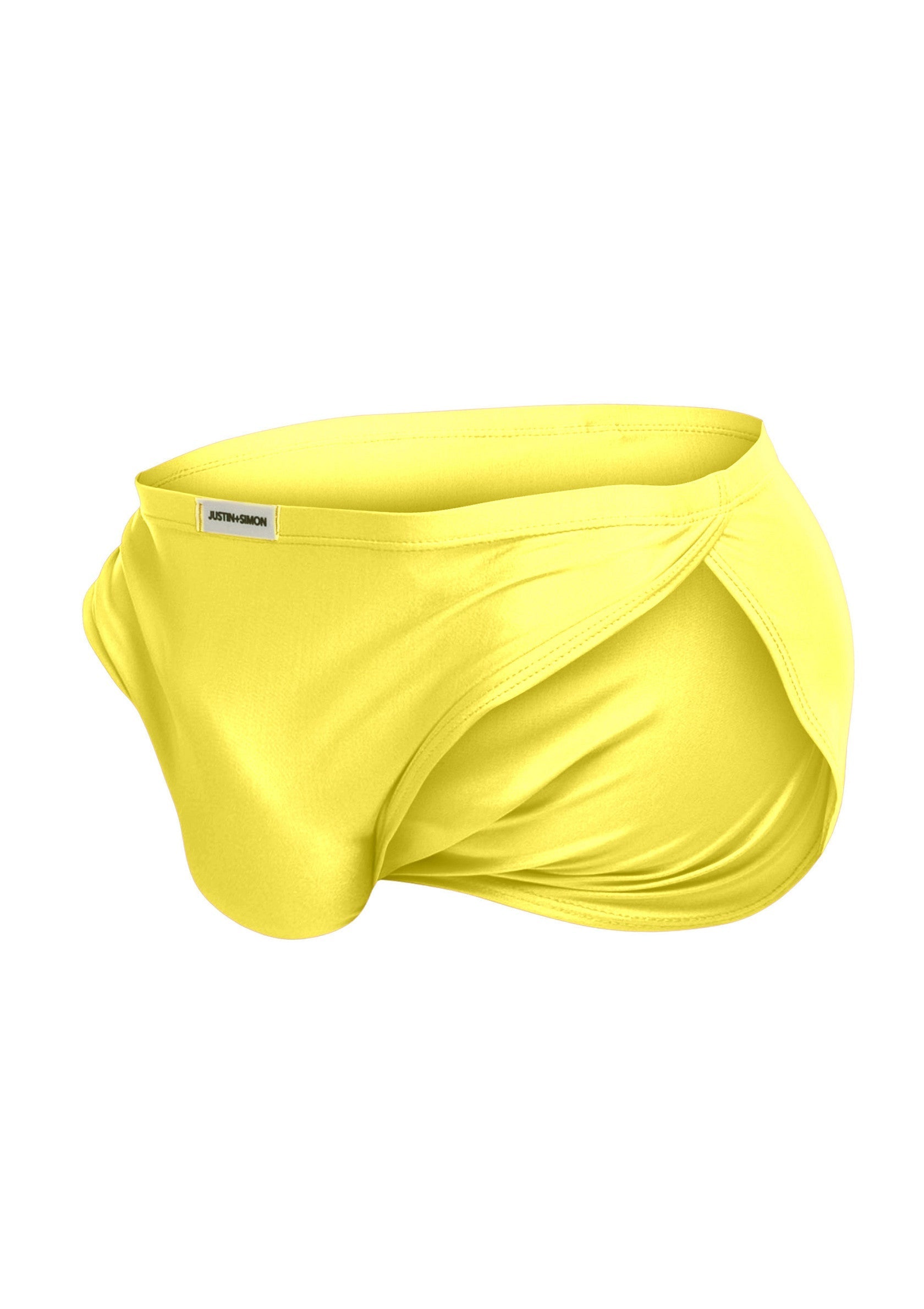 Slip jaune pour homme, coupe originale et confortable.; Gele heren slip, originele en comfortabele pasvorm.; Yellow men's briefs, original and comfortable fit.