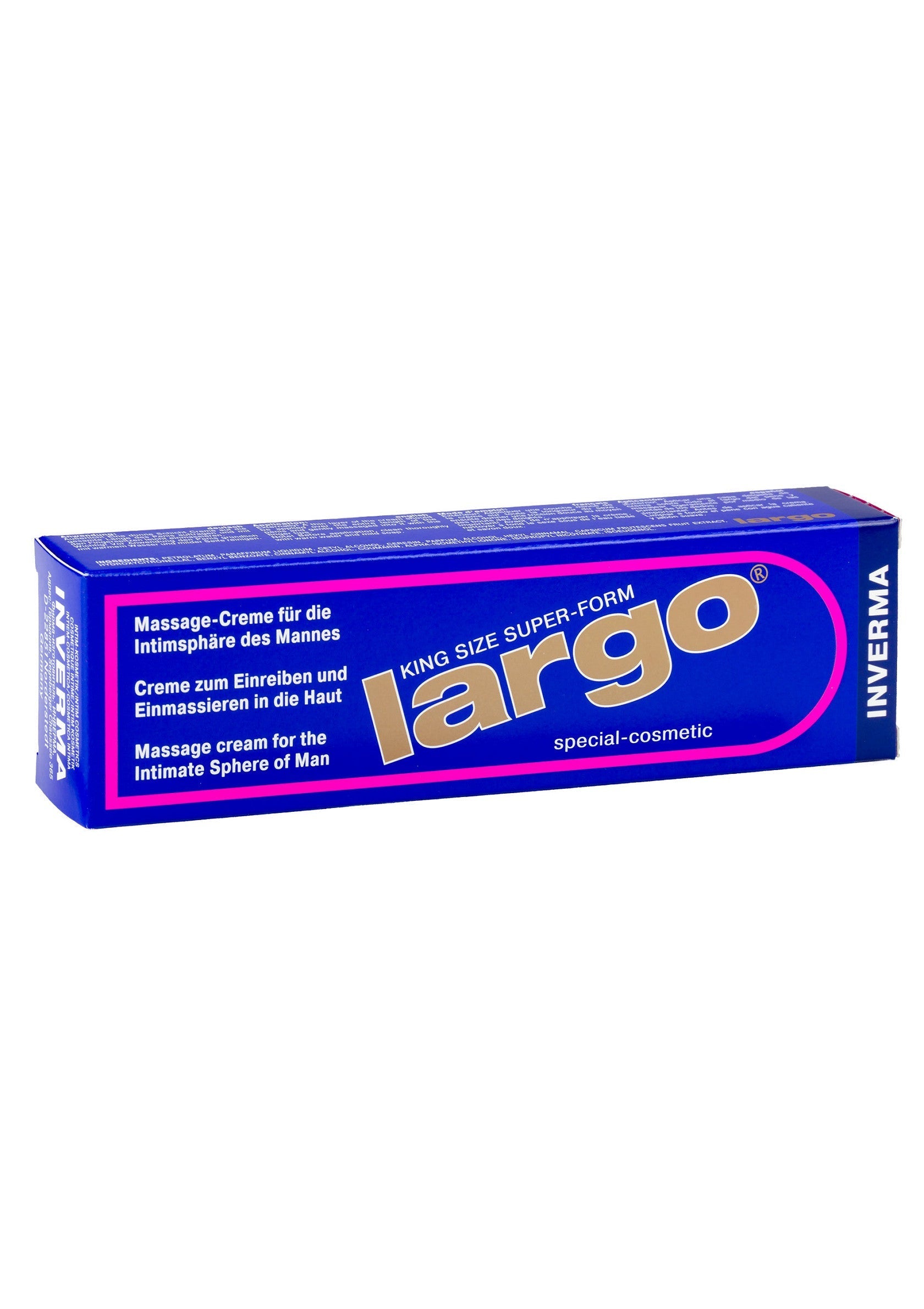 Crème de massage Largo King Size pour homme, cosmétique spéciale intime.; Largo King Size massagecrème voor de intieme zone van de man, speciale cosmetica.; Largo King Size massage cream for men, special cosmetic for intimate sphere.