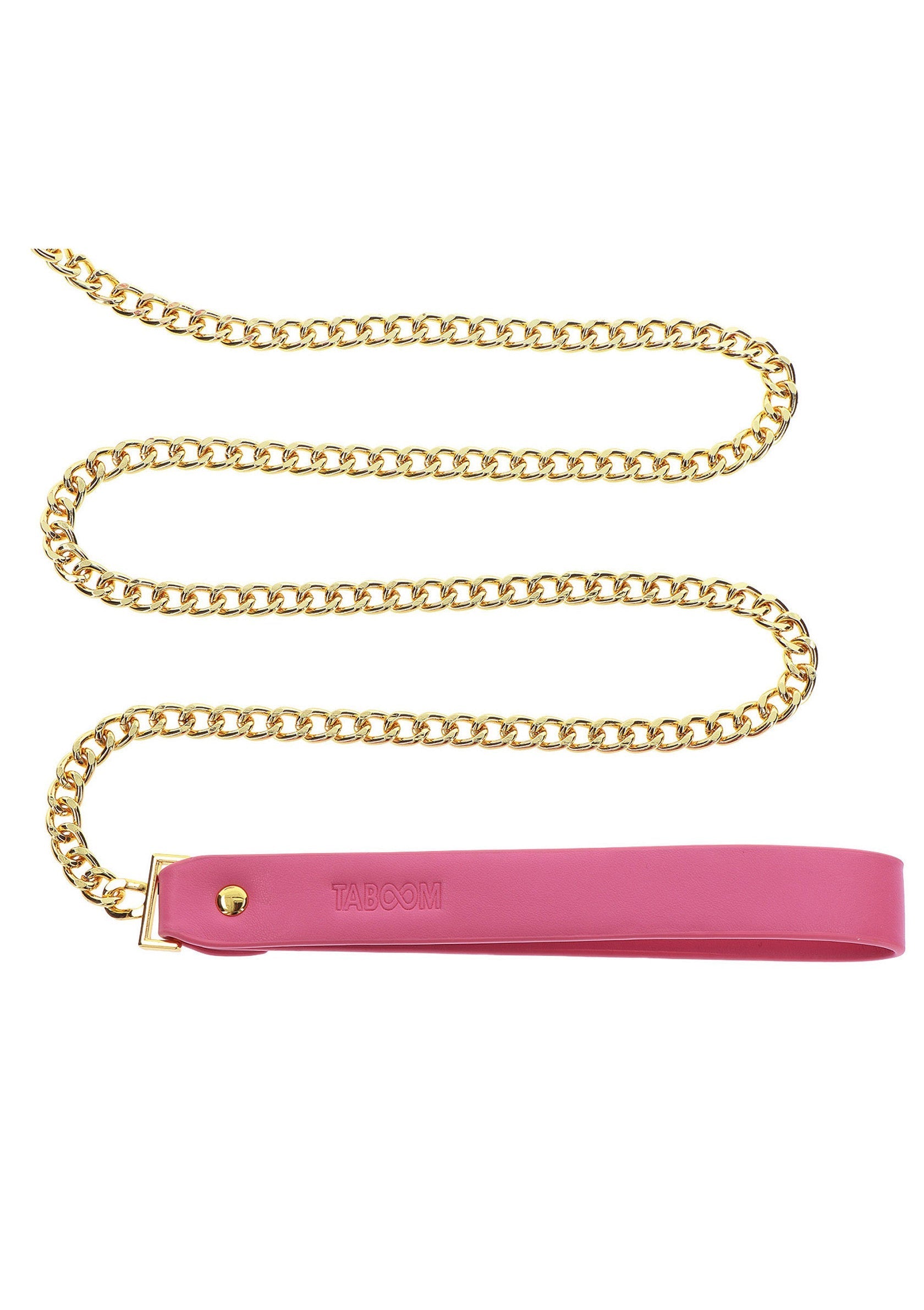 Laisse pour chien chaîne dorée et poignée rose pour un look élégant et sécurisé lors des promenades.; Hondenriem met gouden ketting en roze handvat voor een stijlvolle en veilige wandeling.; Gold chain dog leash with pink handle for a stylish and secure walk. High-quality materials.