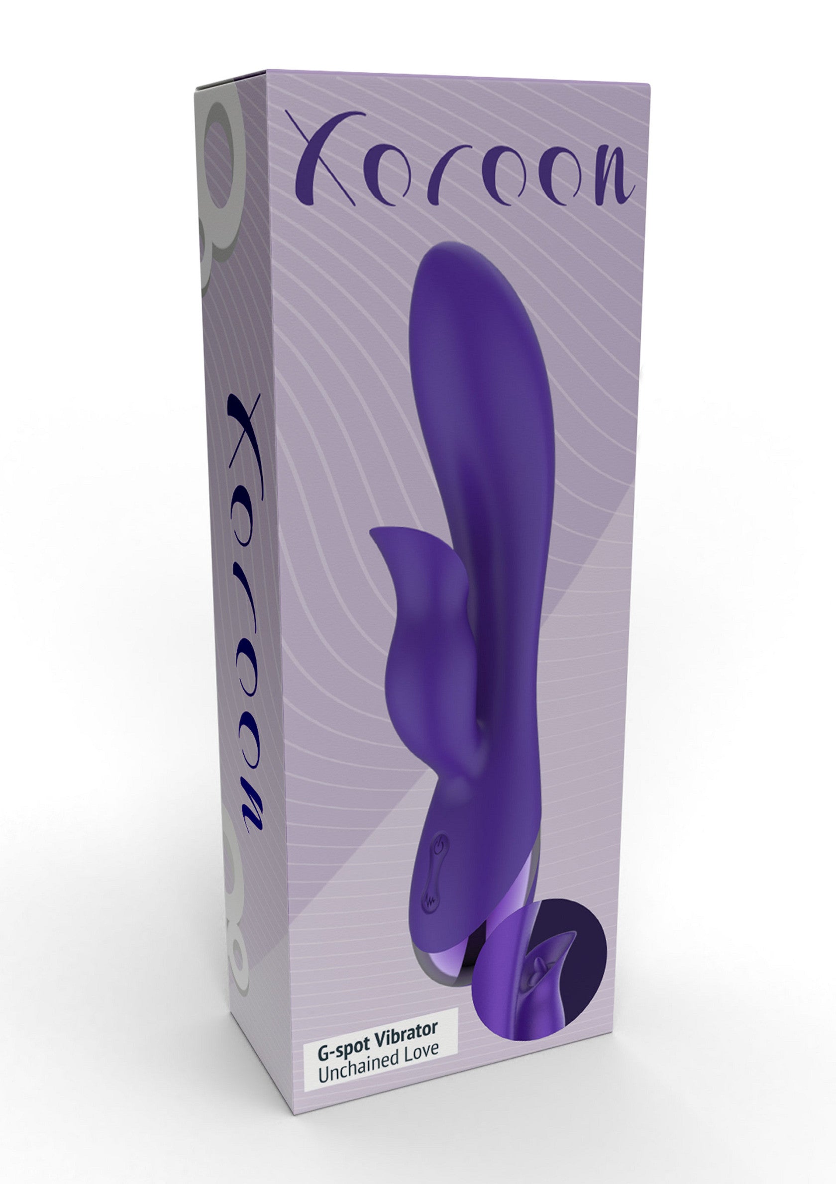 Vibrateur point G Xoroon 'Unchained Love' pour le plaisir féminin. Explorez de nouvelles sensations avec ce jouet intime violet.; Xoroon G-spot vibrator 'Unchained Love' voor vrouwelijk genot. Ontdek nieuwe sensaties met dit paarse intieme speeltje.; Xoroon G-spot vibrator 'Unchained Love' for female pleasure. Explore new sensations with this purple intimate toy.