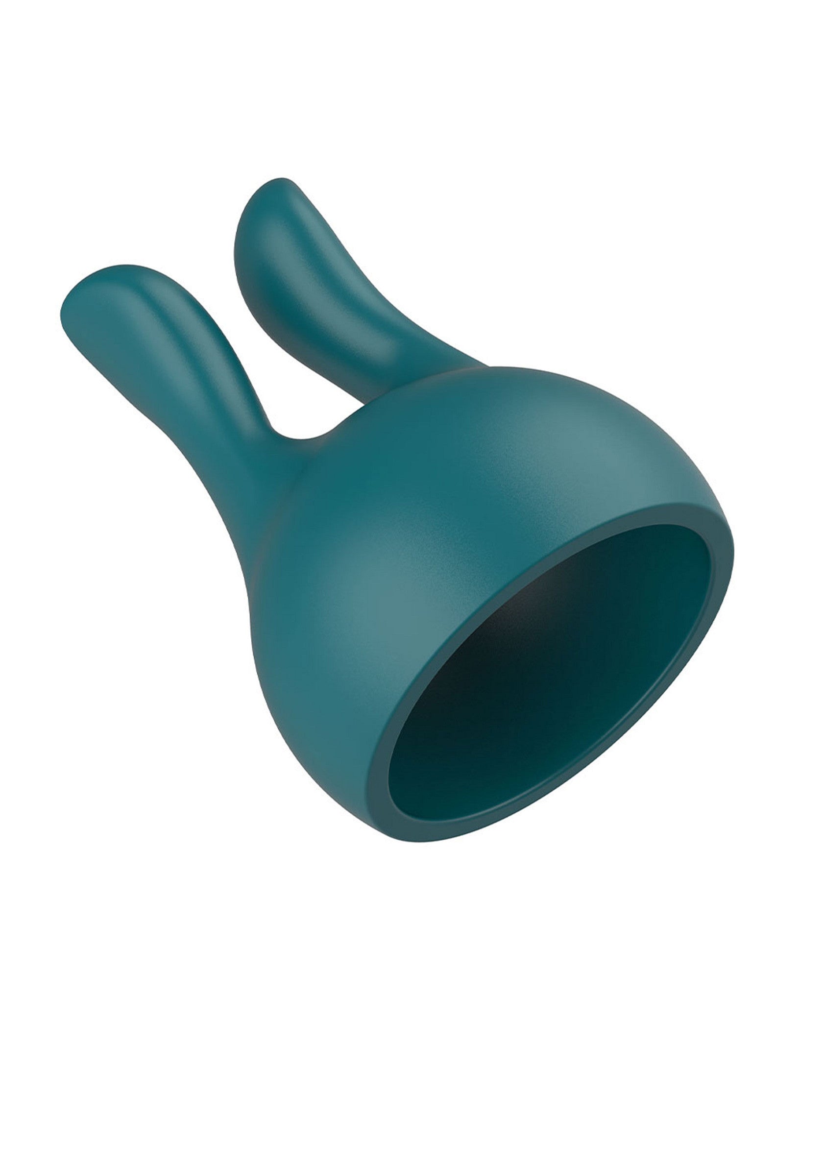 Support de téléphone vert turquoise en forme de lapin.; Turkooisgroene telefoonhouder in de vorm van een konijn.; Teal green phone holder in the shape of a rabbit.