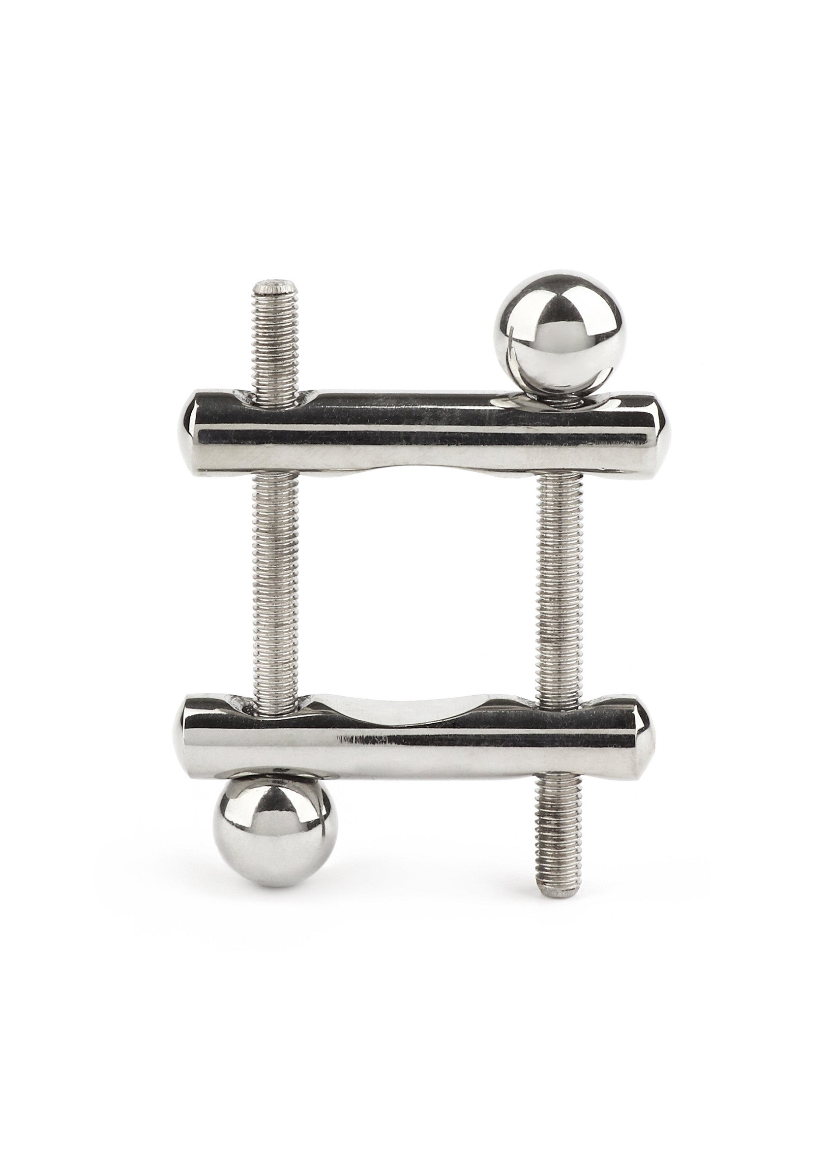Pince à téton réglable en acier inoxydable avec boules pour une stimulation intense.; Verstelbare tepelklem van roestvrij staal met ballen voor intense stimulatie.; Adjustable stainless steel nipple clamp with balls for intense stimulation.