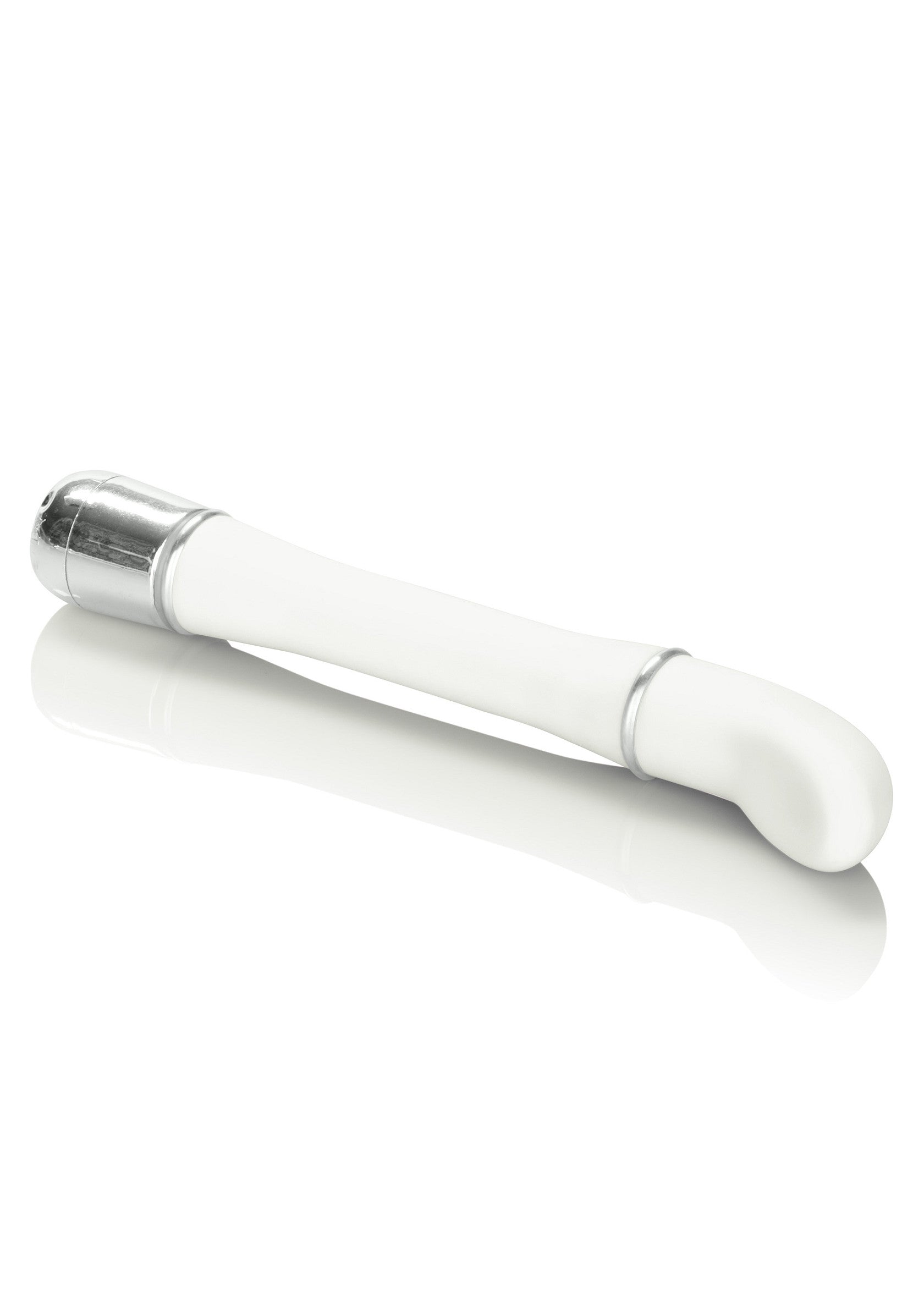 Vibromasseur classique blanc avec embout métallique pour des sensations intenses.; Klassieke witte vibrator met metalen uiteinde voor intense sensaties.; Classic white vibrator with metal tip for intense sensations.