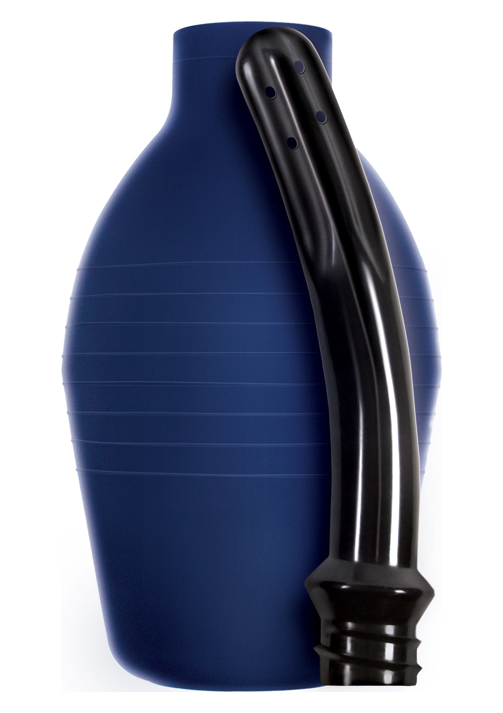 Poire à lavement bleue avec embout noir pour l'hygiène intime.; Blauwe klysma peer met zwarte tip voor intieme hygiëne.; Blue enema bulb with black nozzle for intimate hygiene.