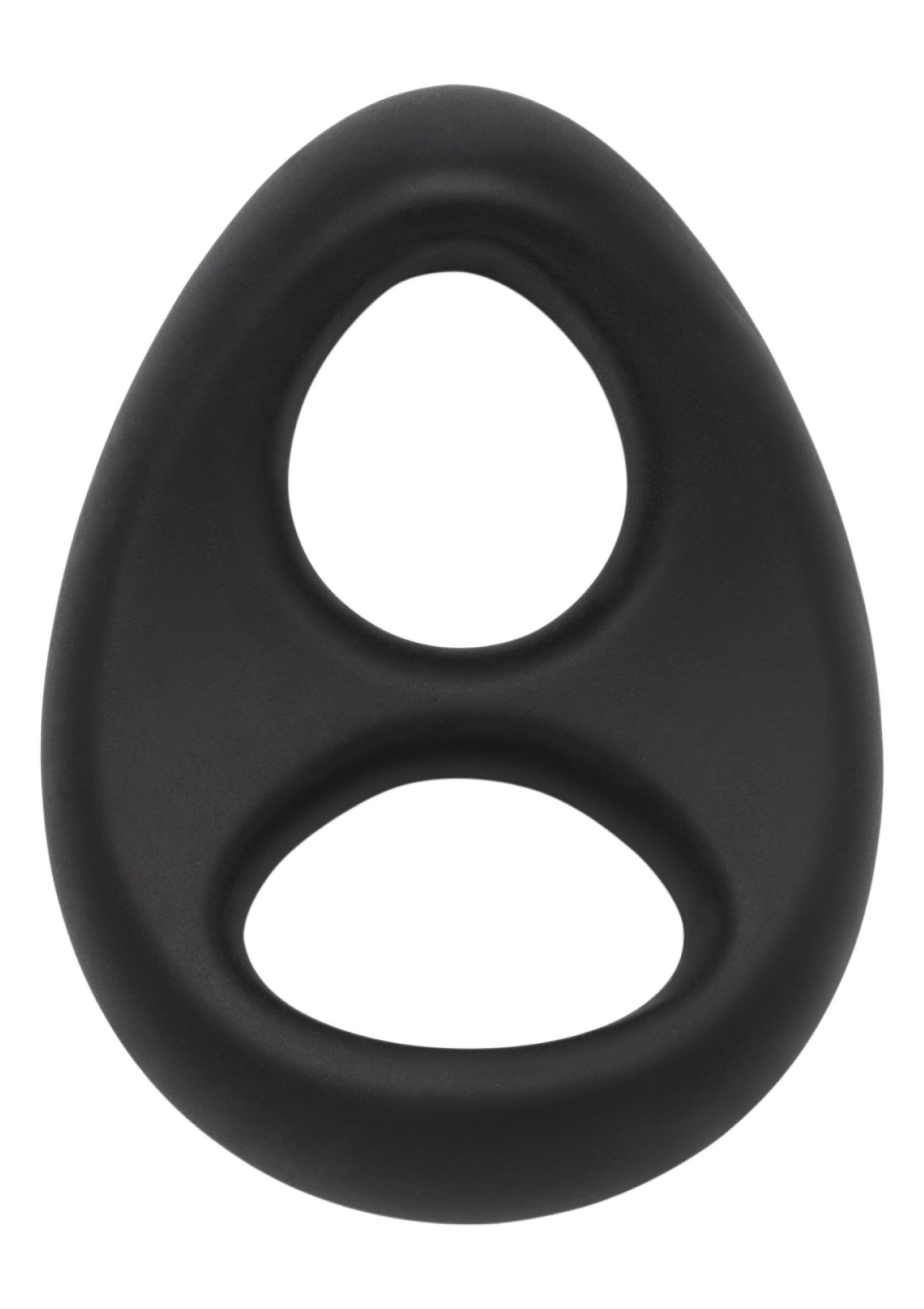 Anneau pénien noir à double ouverture pour un plaisir accru et un maintien ferme. Jouet pour adultes.; Zwarte penisring met dubbele opening voor extra genot en stevige ondersteuning. Speeltje voor volwassenen.; Black dual-opening cock ring for enhanced pleasure and a firm hold. Adult toy.