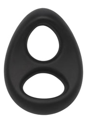 Anneau pénien noir à double ouverture pour un plaisir accru et un maintien ferme. Jouet pour adultes.; Zwarte penisring met dubbele opening voor extra genot en stevige ondersteuning. Speeltje voor volwassenen.; Black dual-opening cock ring for enhanced pleasure and a firm hold. Adult toy.
